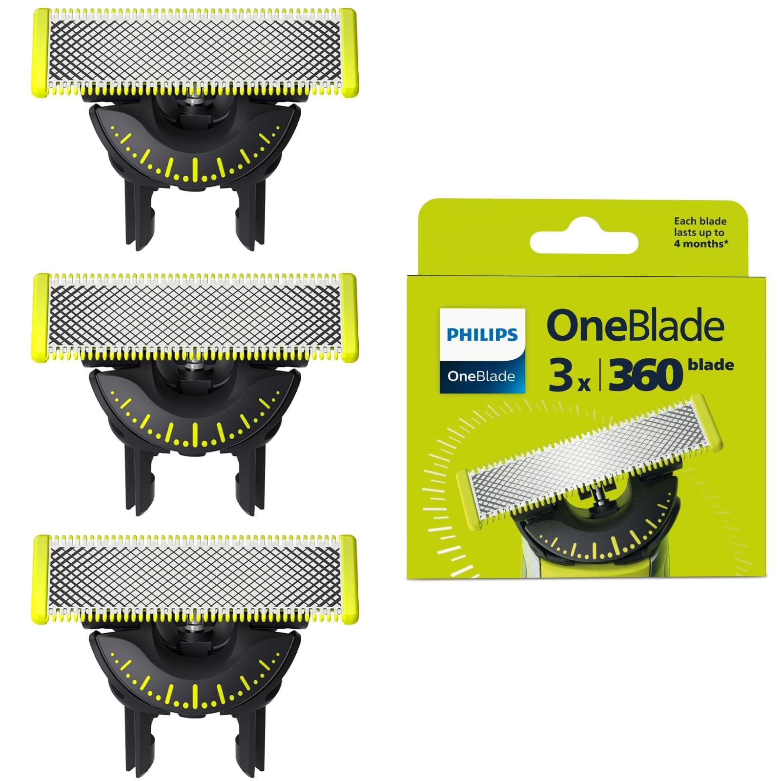 Philips OneBlade 360 - Authentiques lames de rechange, pour rasoir/tondeuse électrique OneBlade, 3x 360 lames, modèle QP430/60
