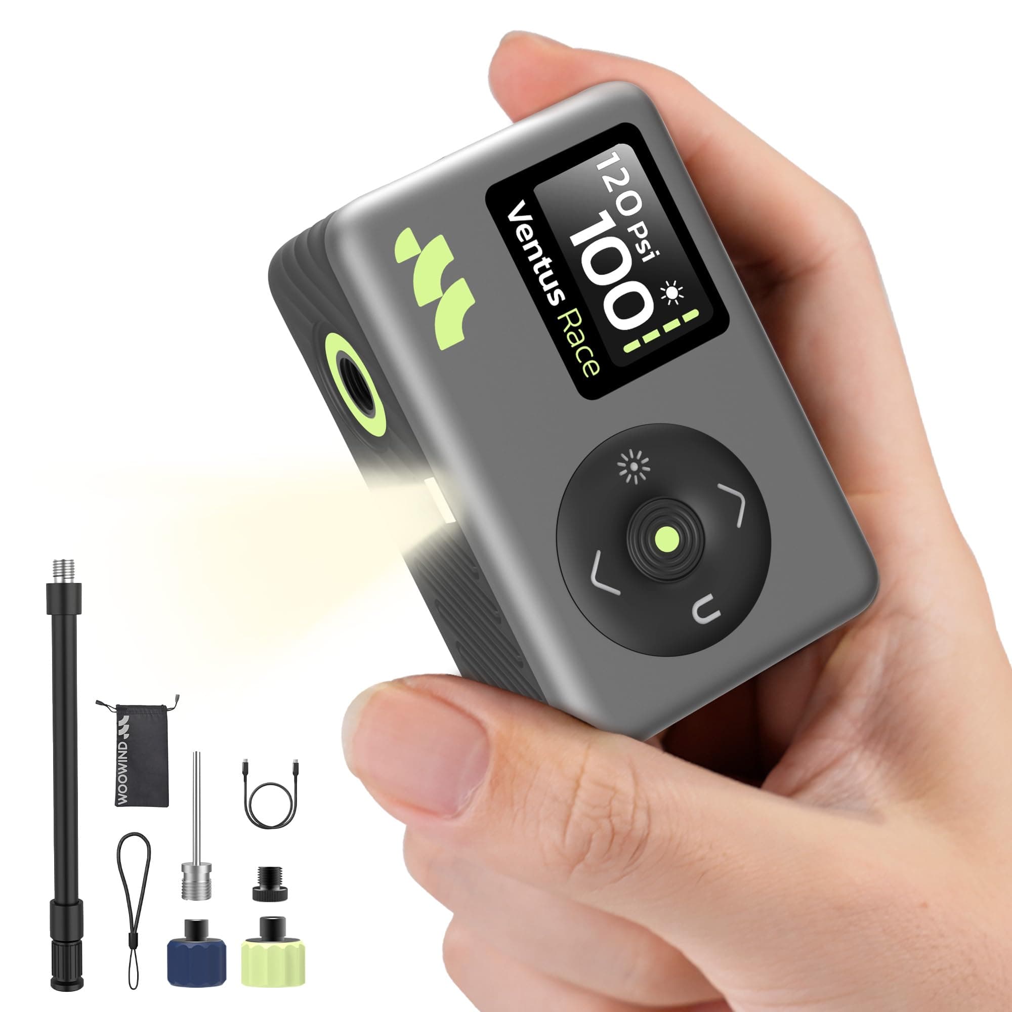 Woowind Pompa Per Bicicletta, Mini Compressore Portatile, Gonfiaggio rapido in 50s, 120 PSI / 8,3BAR, Pompa Bici Compatibile con Valvole Presta e Schrader per Biciclette da Strada, MTB e E-bike