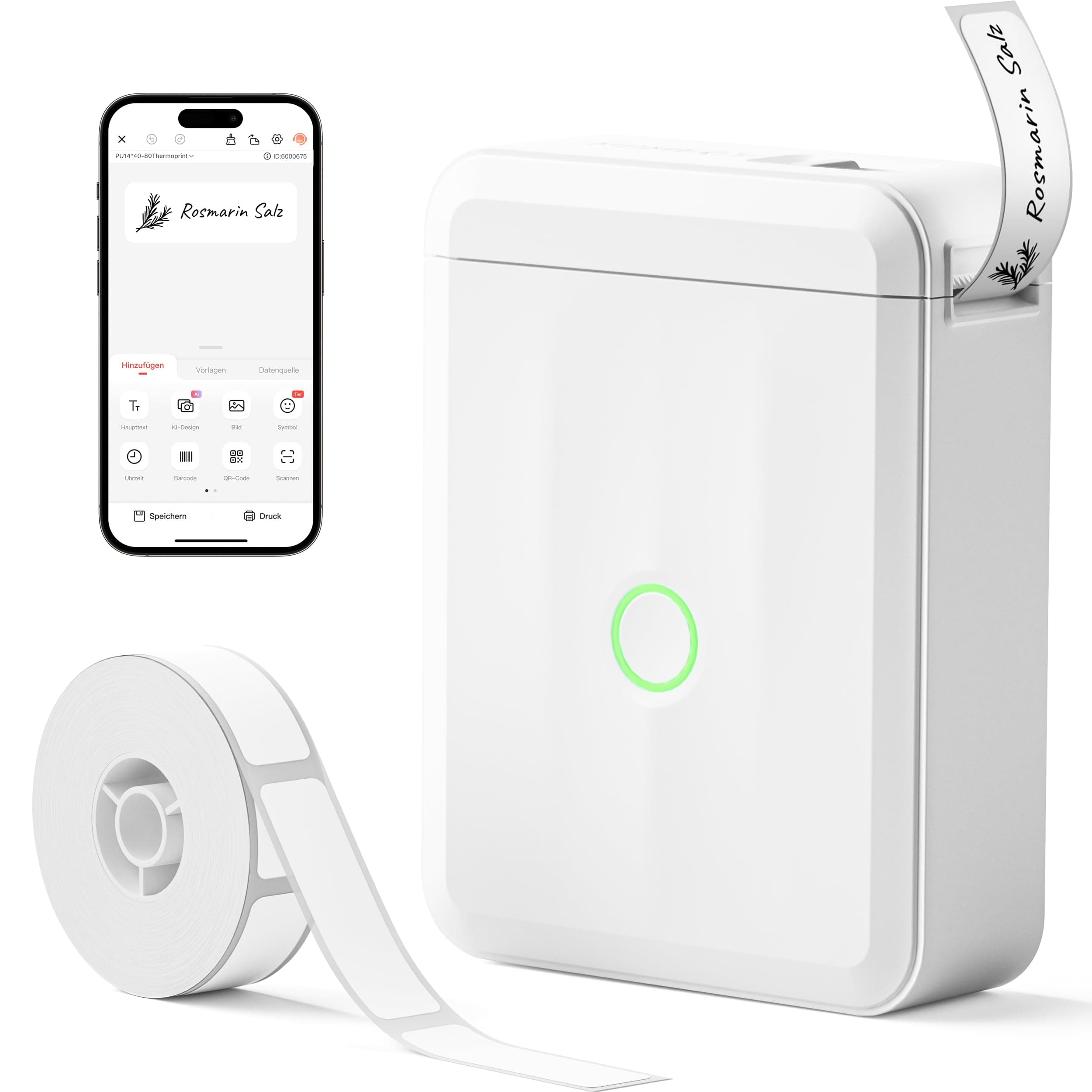 NIIMBOT Namensaufkleber Etikettendrucker, D110 Bluetooth Etikettiergerät, mit wasserdichte Etiketten 155 Stück/Rolle, Für Zuhause Büro Schule Kindergarten, Weiß