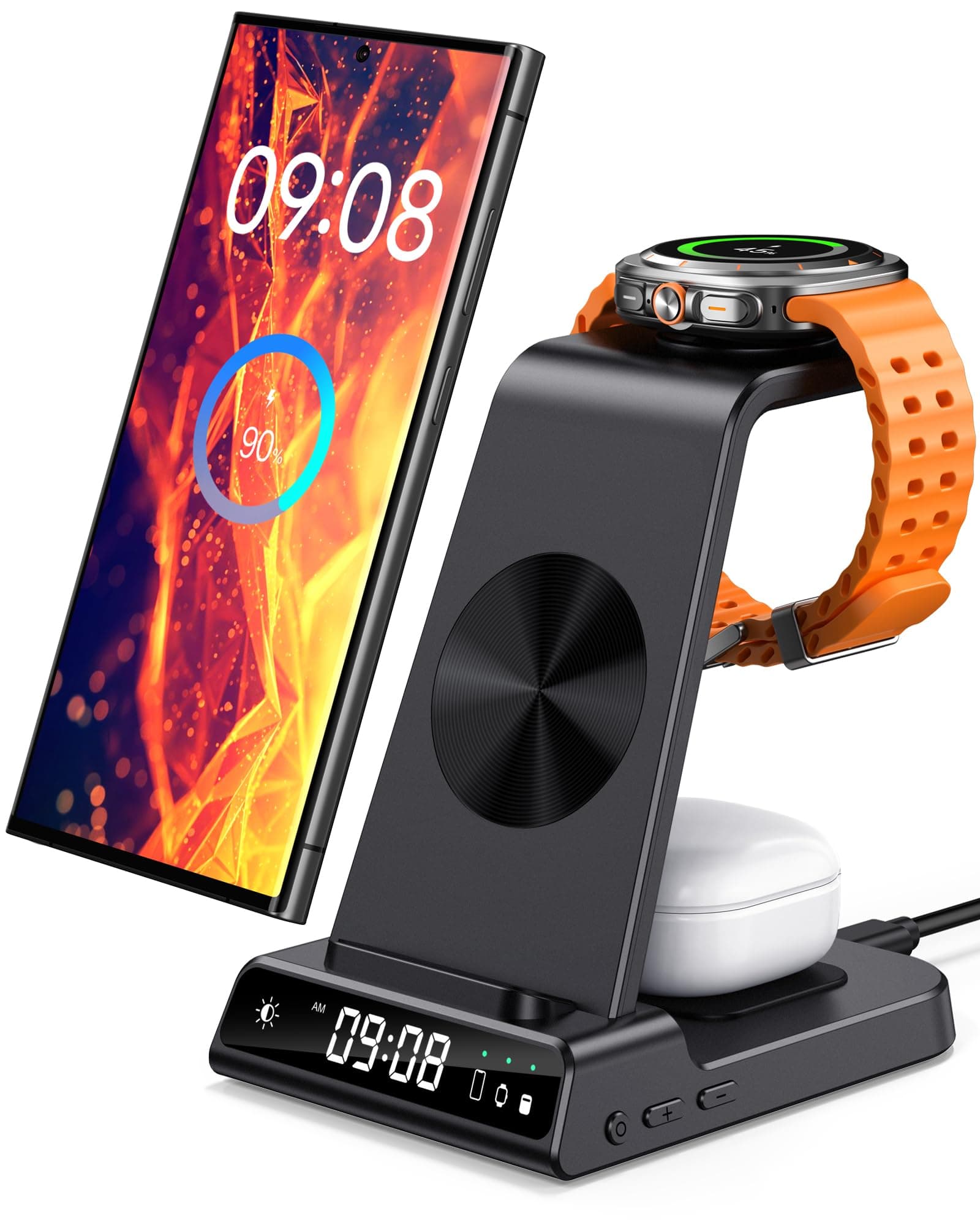 Caricatore Wireless 3 in 1 per Samsung S25 Ultra, Stazione di Ricarica per Samsung S25/S24/S23/Z Flip 7/Z Fold 6, Base Ricarica Wireless per Samsung Galaxy Watch 8/8 Classic/Ultra/7/6/5, Galaxy Buds