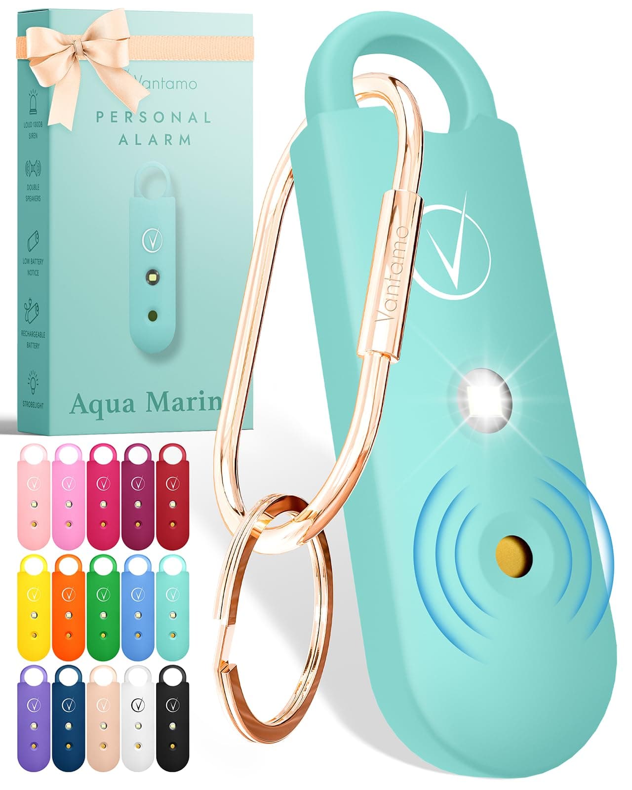 Vantamo Allarme Personale Antiaggressione per Autodifesa Donna Con Doppio 130dB Altoparlante, Kit Autodifesa Femminile Con Luce Luminosa Stroboscopica e Indicatore Di Carica Della Batteria