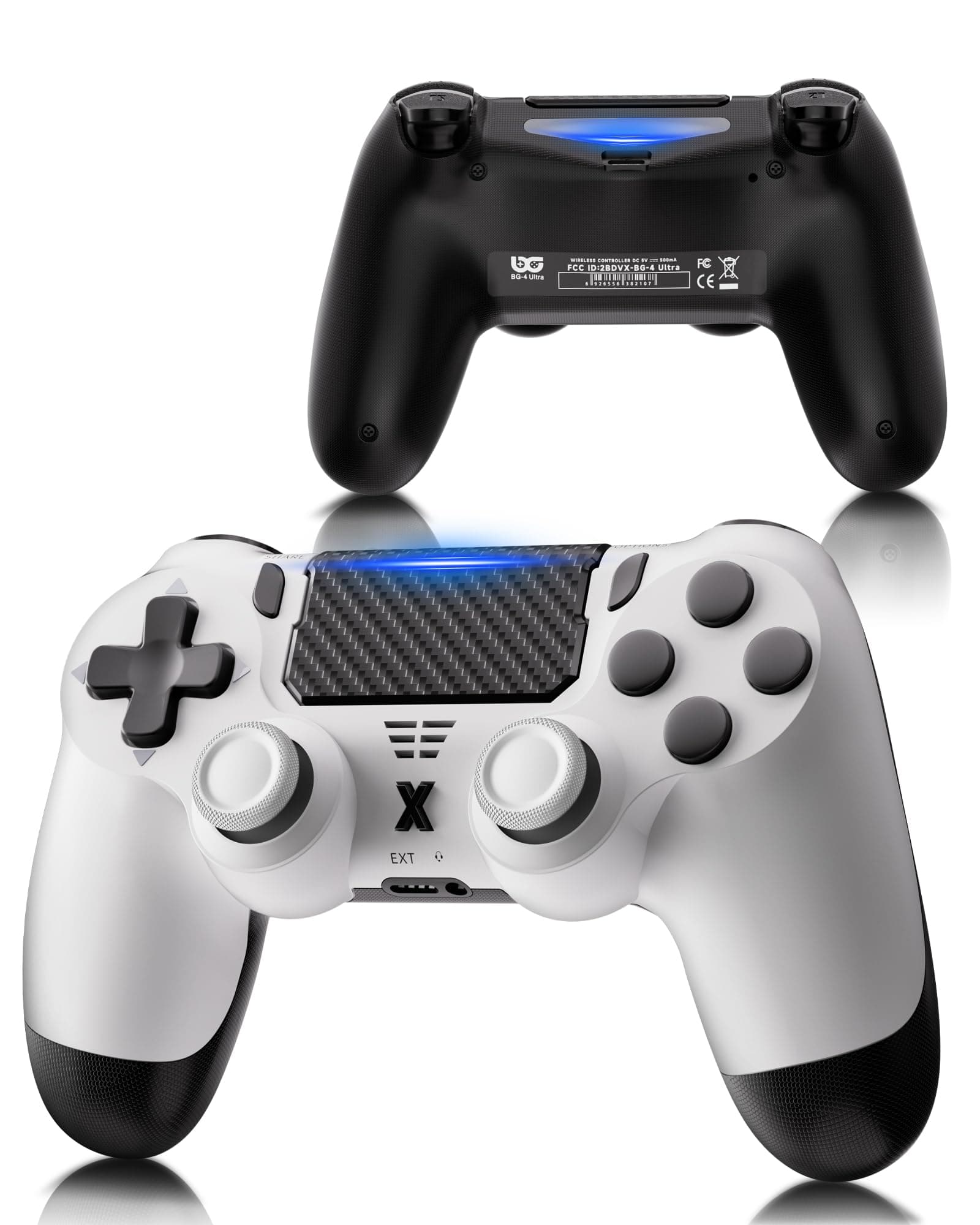 RUIZHI 1 Pezzi Controller Wireless per PS4 - Controller Playstation 4 compatibile con Pro/Slim/PC, Gamepad Joystick con Pulsante Turbo/Return/Doppia Vibrazione/6 Assi Giroscopio/Touch Panel, Bianco