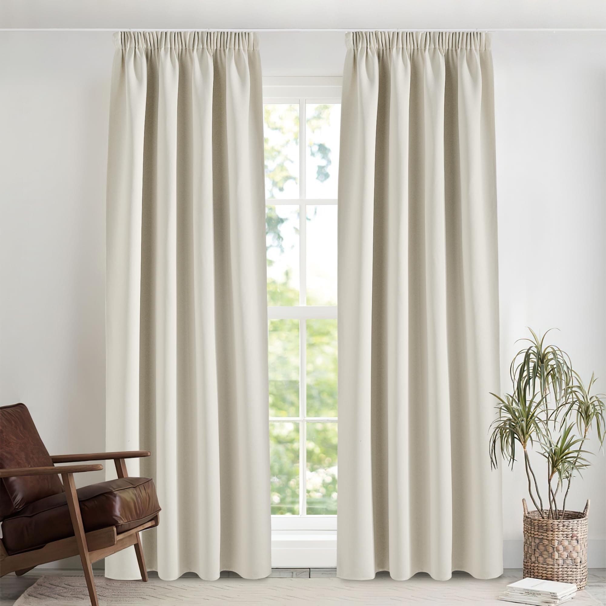 PONY DANCE Verdunkelnde Gardinen für Schienen Wohnzimmer Vorhang Thermo Hitzeschutz 2er Set H 260 x B 140 cm Hellbeige, 60-75% Verdunklungsvorhänge mit Kräuselband Thermal Curtains
