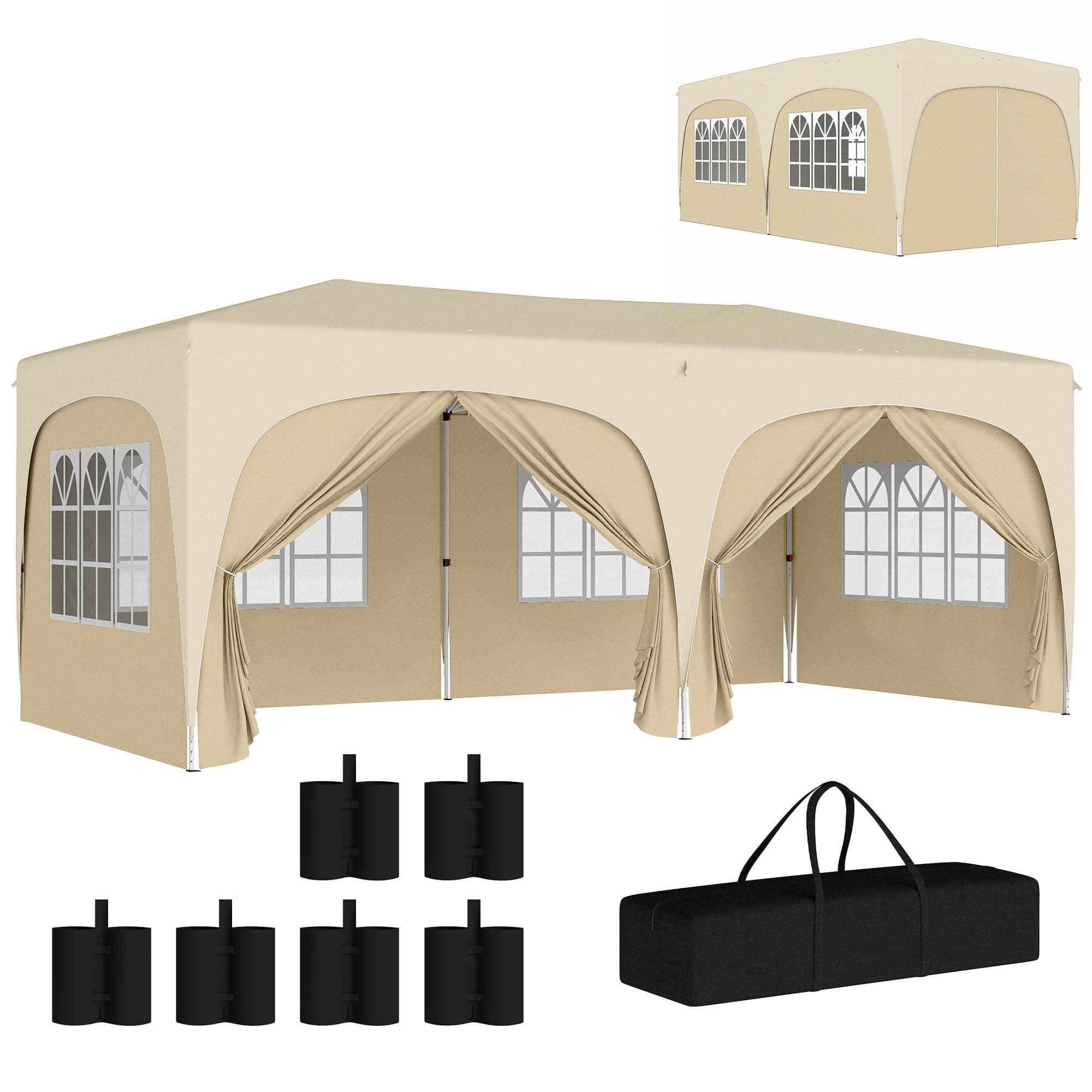 Outsunny Tonnelle de Jardin extérieure 3 x 6 m, tonnelle Pliante Pop up, Hauteur réglable, Sac de Transport et Sacs de Sable, Protection UPF50+, Barnum Pliant pour Camping, Festival, Patio, Sable