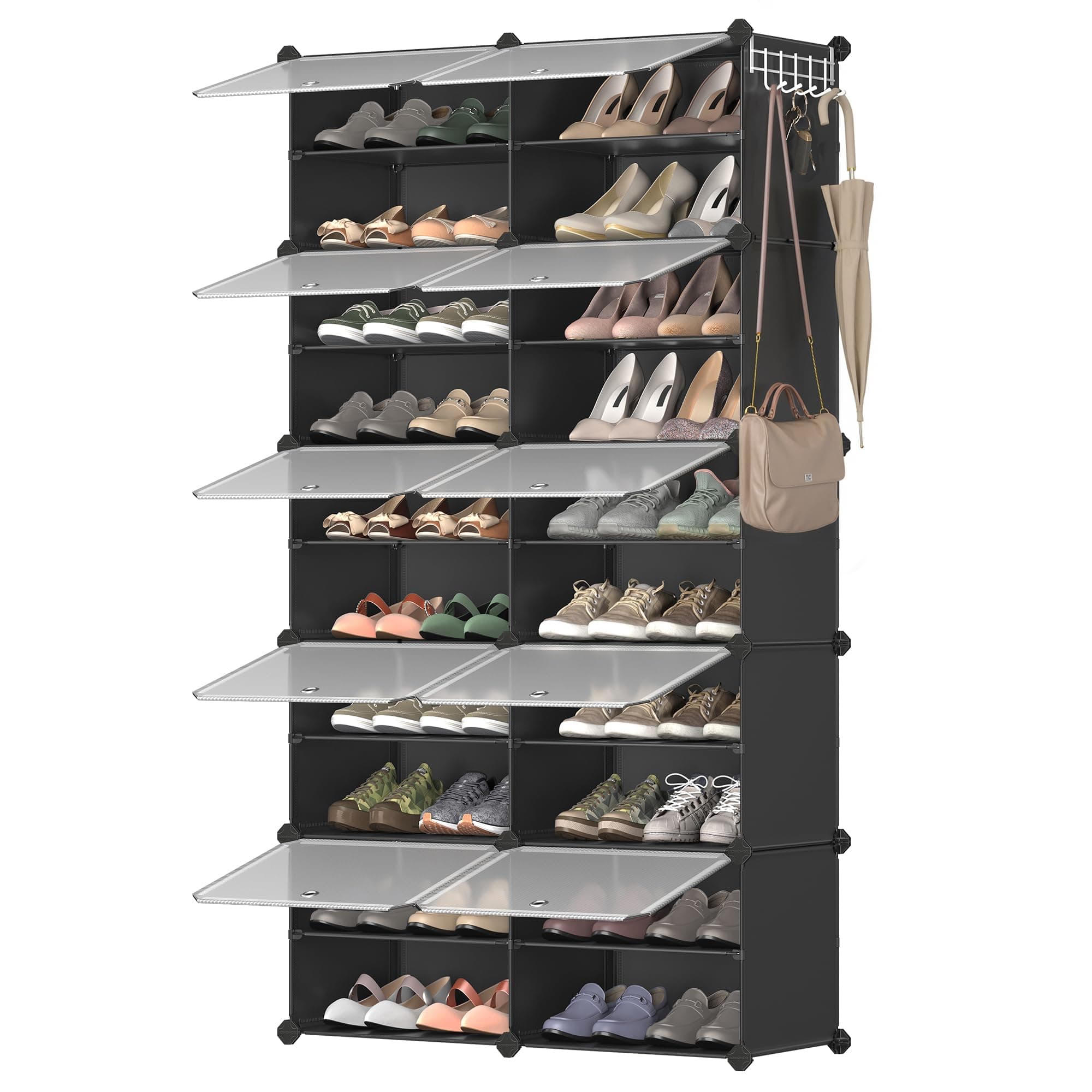 SONGMICS Schuhregal, Schuhschrank, für Garderobe und Eingangsbereich, anpassbar, 10 Fächer, für bis zu 40 Paar Schuhe, tintenschwarz-transparent LPC035B01