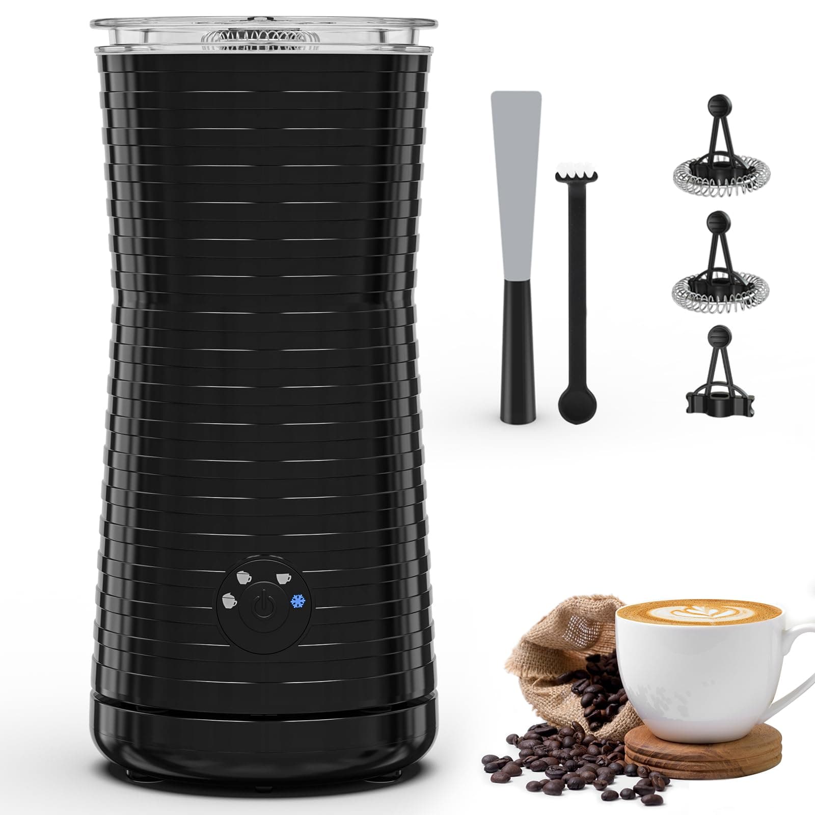 Morpilot Espumador de Leche Eléctrico, Calentador Leche 4 en 1, para Espuma Caliente y Fría, 240ml 400W, Negro