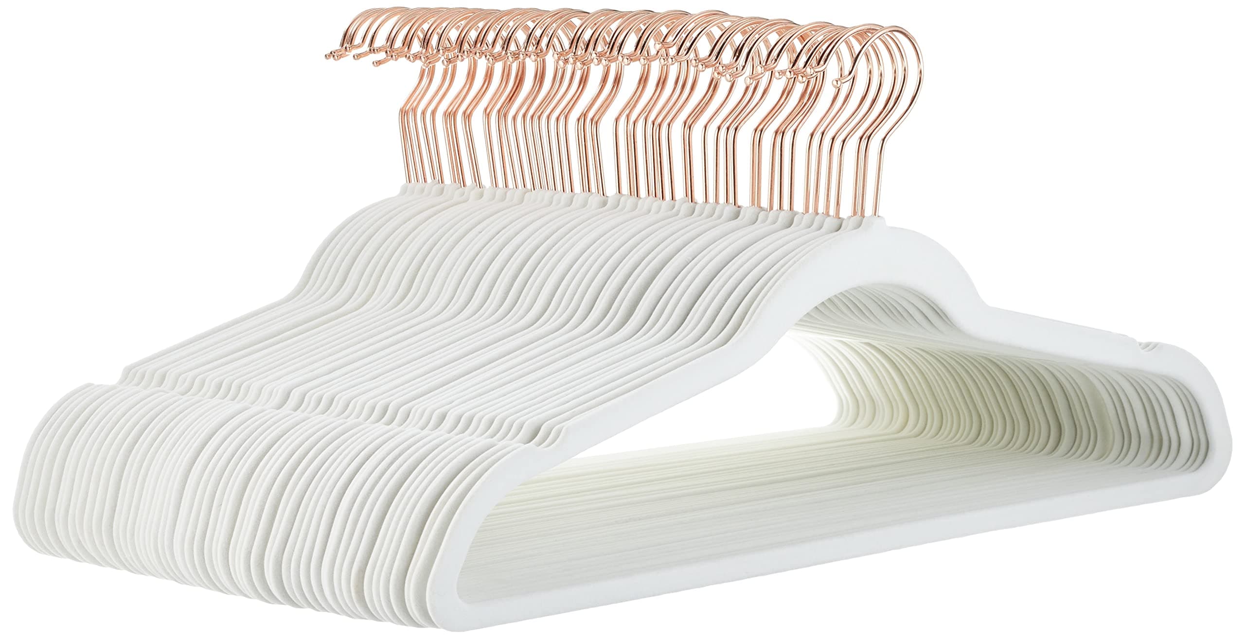 Amazon Basics perchas antideslizantes, delgadas, con acabado de terciopelo,Paquete de 50, Marfil/Dorado