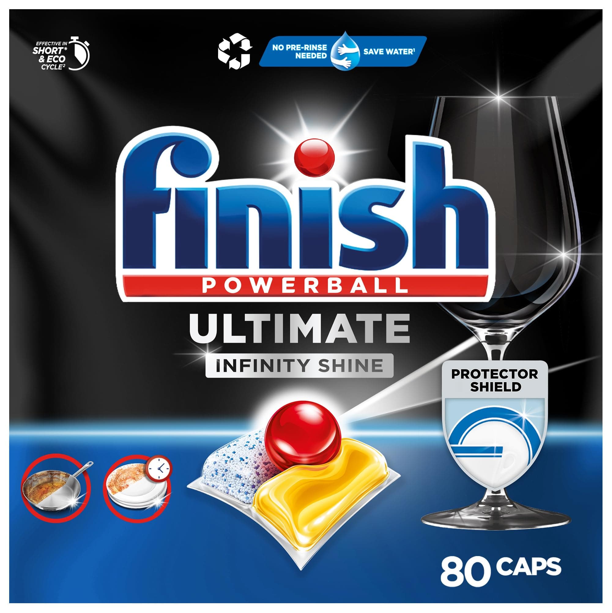 Finish Ultimate Infinity Shine Citrus Spülmaschinentabs – Geschirrspültabs für Tiefenreinigung, Fettlösekraft und Glanz mit Schutzschild – 80 Finish Caps