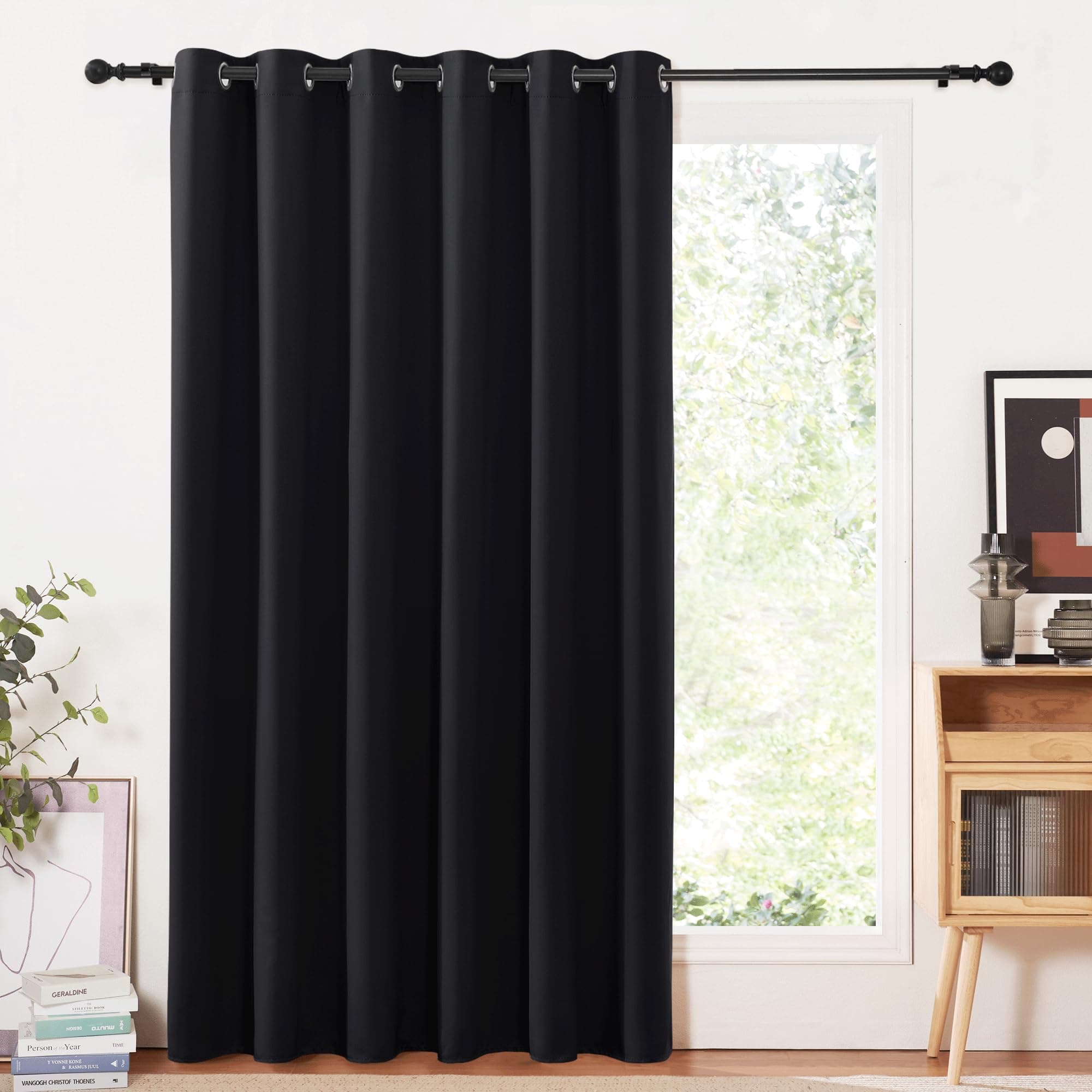 Pony Dance Rideau Occultant Thermique - Rideaux de Fenêtre Isolant Lumineux Anti Chaleur Bloquer Uni pour Chambre Tissu Tombé Lourd, 200 Largeur et 210 cm Hauteur, 1 Pièce, Noir