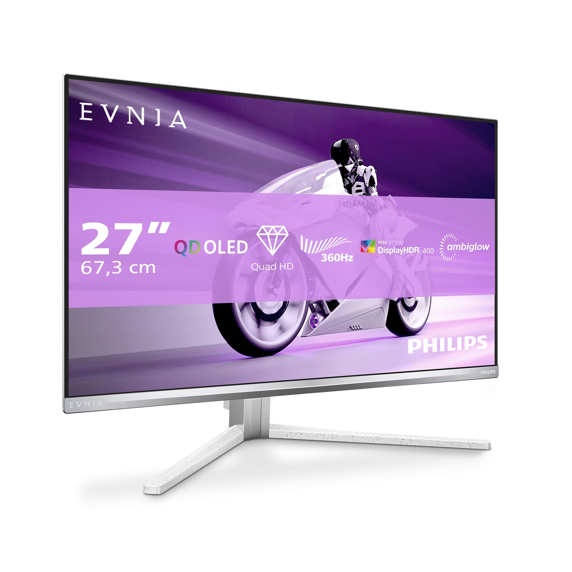 Philips Evnia 27M2N8500AM - Monitor Gaming OLED QHD de 27 Pulgadas, 360 Hz, 0,03 ms, HDR400, FreeSync. Prem., Comp. G-Sync. (2560x1440, 2X HDMI 2.1, 1x DP 1.4, concentrador USB) Blanco