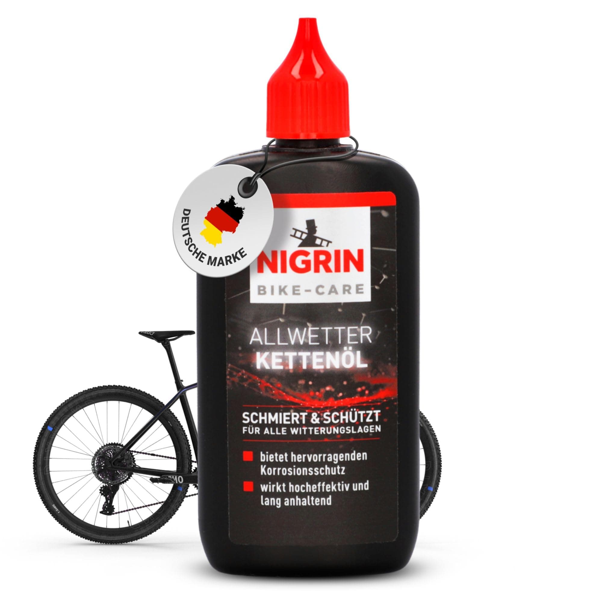 NIGRIN BIKE-CARE Allwetter-Kettenöl, 100 ml Flasche, Fahrradkettenöl, verringert Reibung, macht Fahrradketten leichtläufig