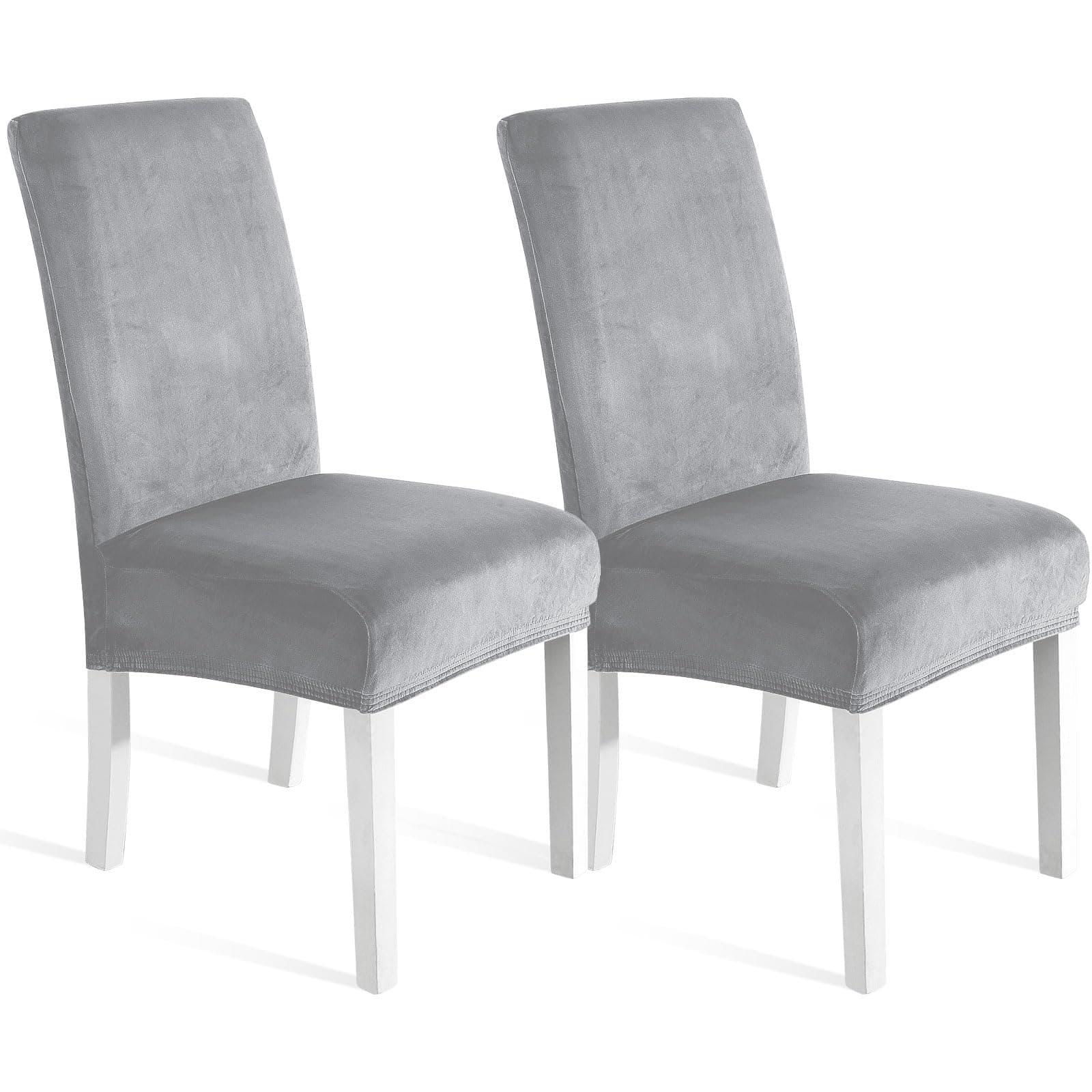 Ystyle Velluto Coprisedie con Schienale 2 Pezzi, Coprisedie Cucina Elasticizzati, Fodere Sedie Universale Soggiorno, Chair Cover Morbido Antimacchia, Moderno Fodere per Sedie, Grigio Argento