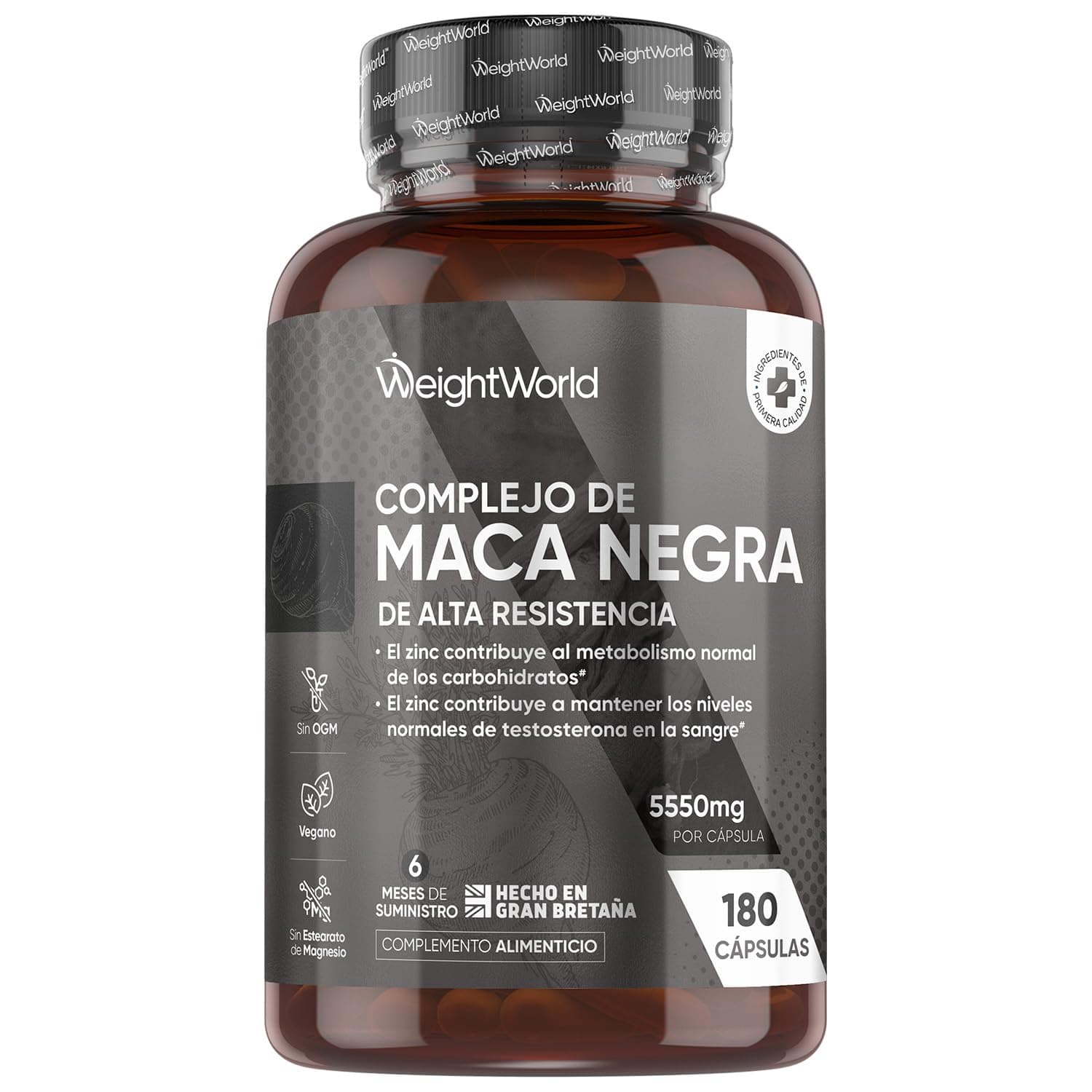 Maca Negra y Amarilla Andina Complex 5550mg de Potencia-100:1-6 Meses de Suministro, 180 Maca Cápsulas Veganas - Con Zinc, L-Arginina, Ginseng y Pimienta Negra, Sin Gluten ni Estearato de Magnesio