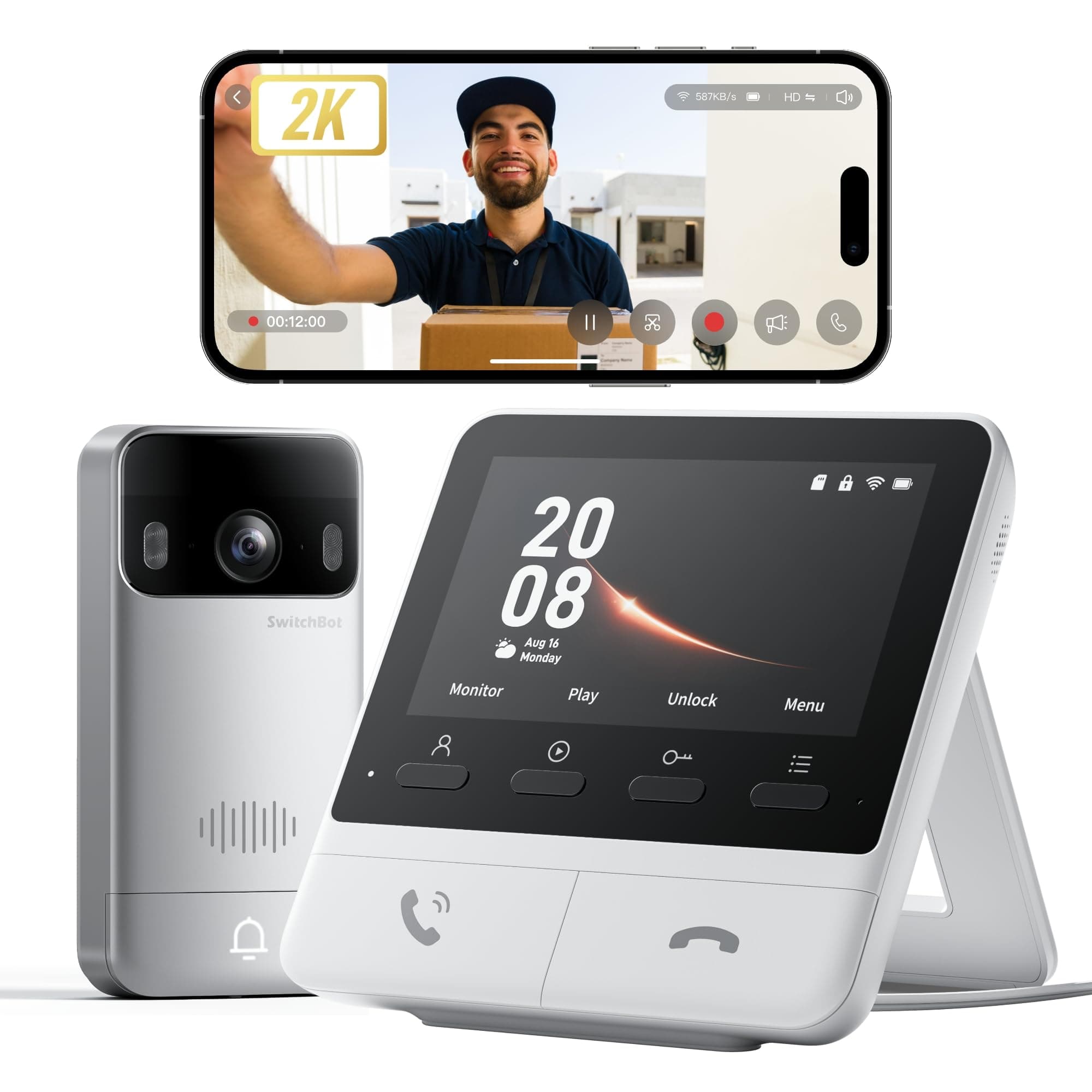 SwitchBot Videocitofono WiFi con Schermo a Colori da 4,3'', 2K Video Campanello con grandangolo di 165°, Citofono Senza fili da Esterno, 5000 mAh, Audio Bidirezionale, Compatibile Alexa