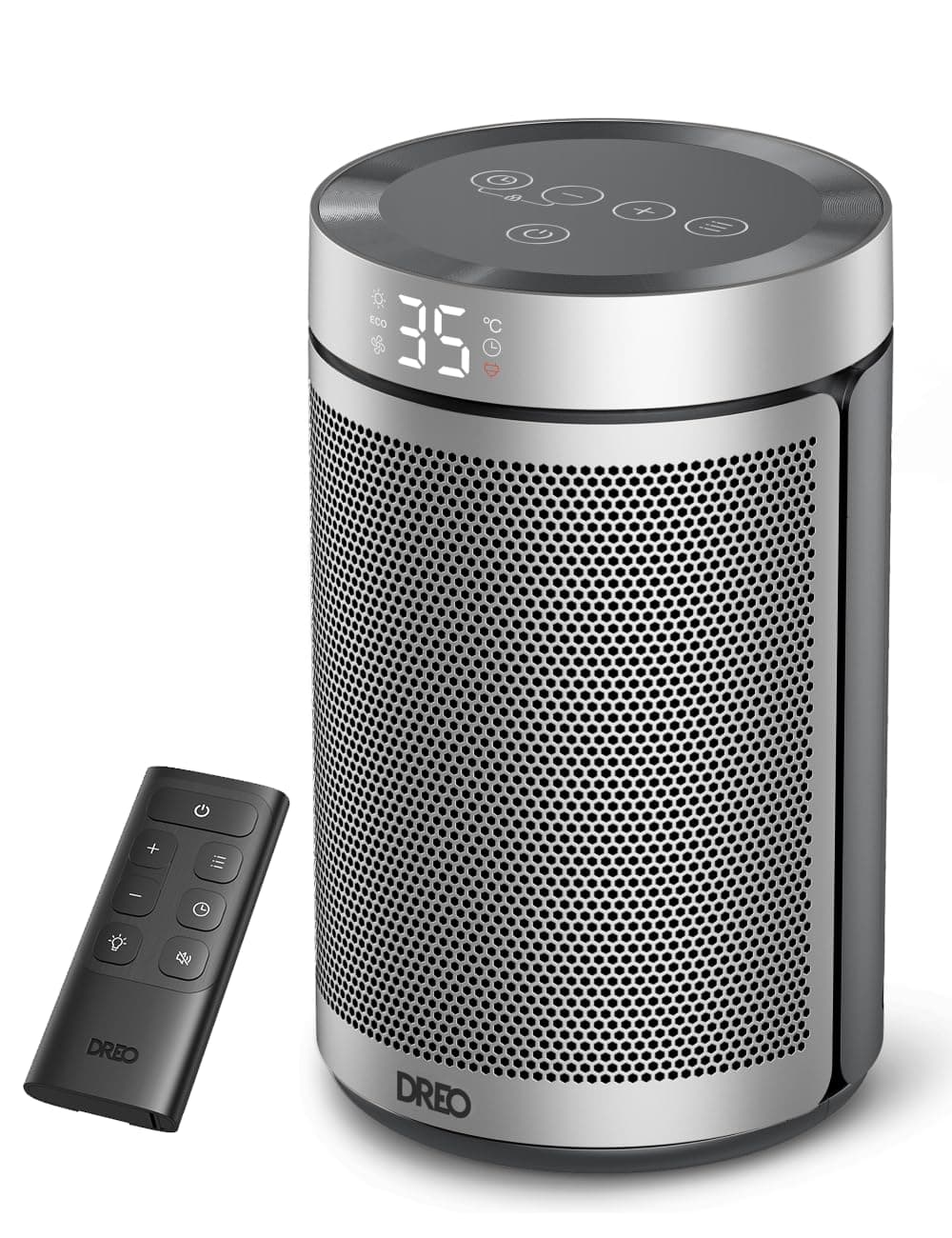 Dreo Chauffage Électrique Économique 34 dB Silencieux, Radiateur Céramique PTC 1500W avec Thermostat, Protection Surchauffe et Basculement, Minuterie 12H, Convecteur pour Chambre, Atom 316 Argent