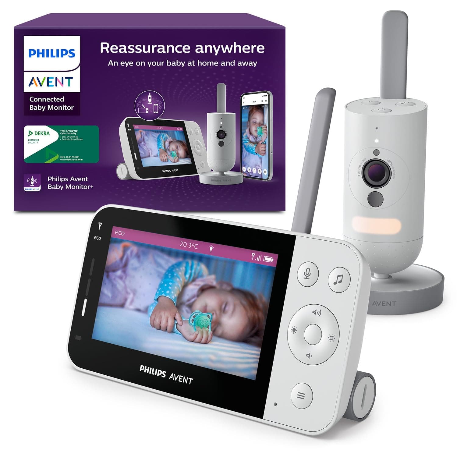 Philips Avent Vigilabebés Conectado con Wi-Fi, cámara HD de Calidad, visión Nocturna por Infrarrojos, detección de llanto, Audio bidireccional, Tiempo de detección de 12 Horas en Modo Eco
