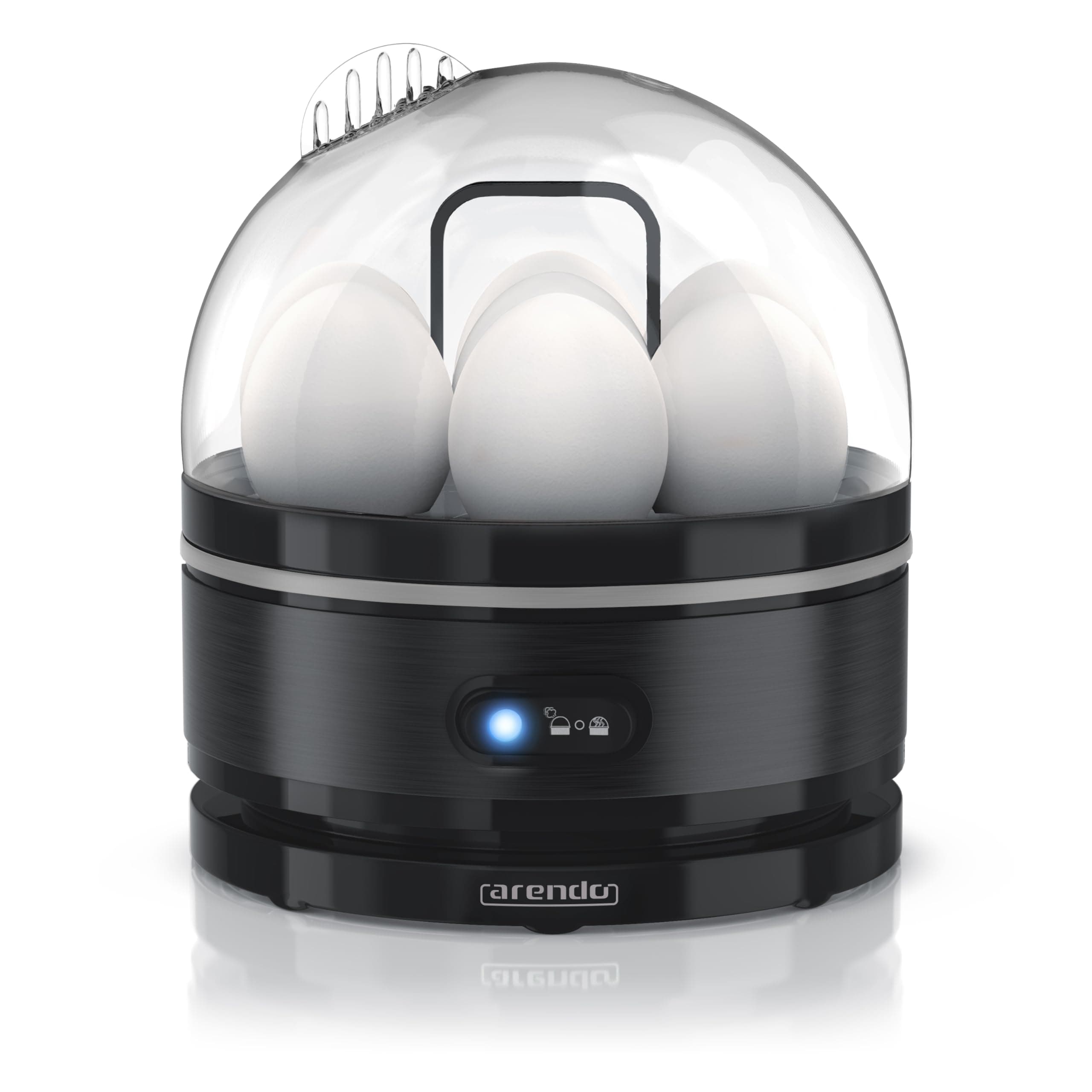 Arendo Sevencook Eierkocher 400 W – Edelstahl Design - 1-7 Eier - Egg Cooker - EIN/AUS-Schalter – 3 Härtegrade wählbar - Warmhaltefunktion - Signalton - BPA-frei - schwarz