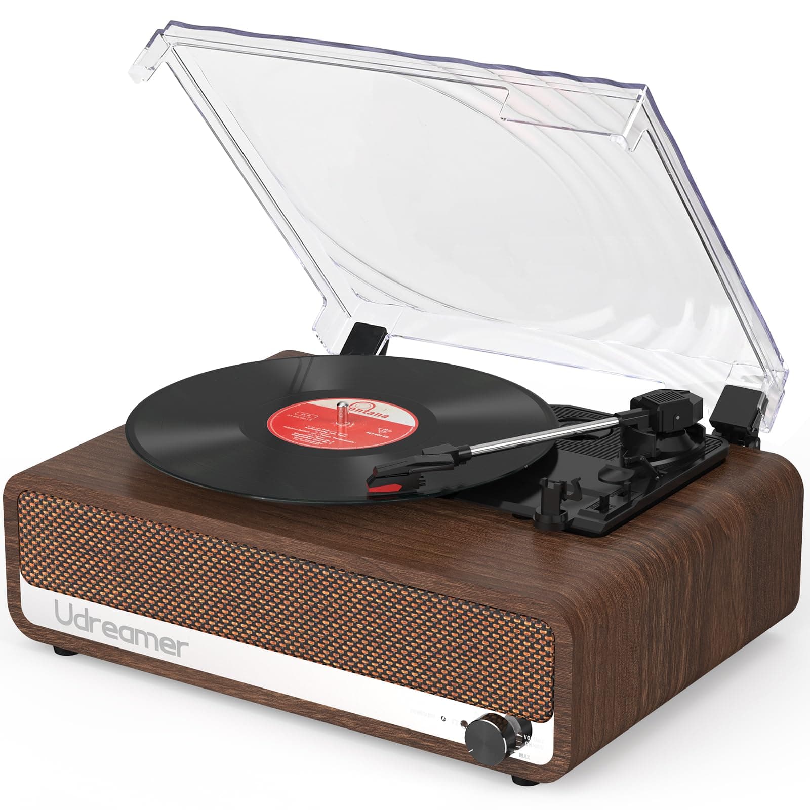 Udreamer Tocadiscos Bluetooth Tocadiscos de Vinilo Soporte USB AUX-in Auriculares RCA Line-out 3 Speed Diseño de Espejo Nuez