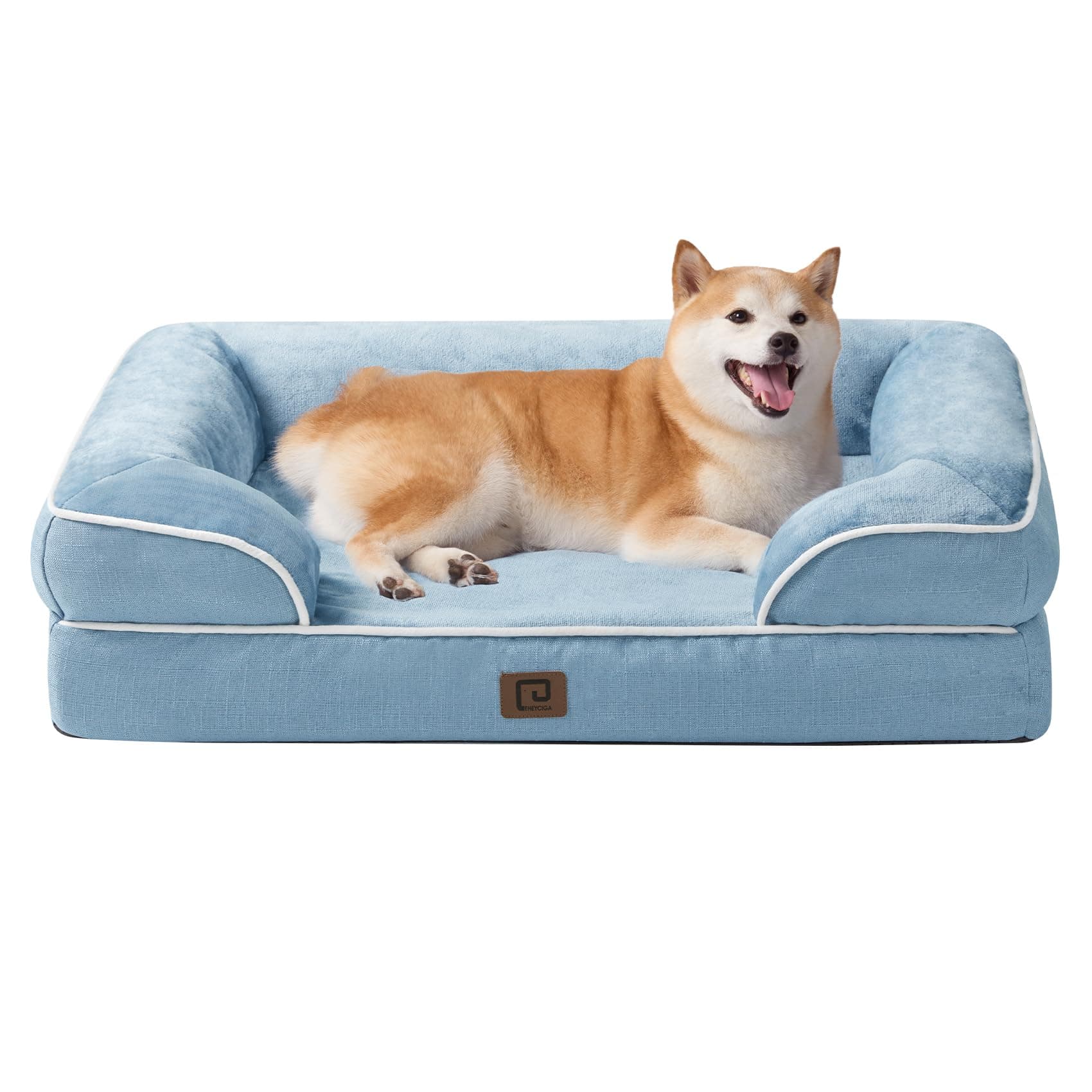 EHEYCIGA Cama Perro Grande 91x68x16cm, Colchon Perro Grandes Impermeable Lavable con Espuma Viscoelástica, Sofá Perro Desmontable, Azul