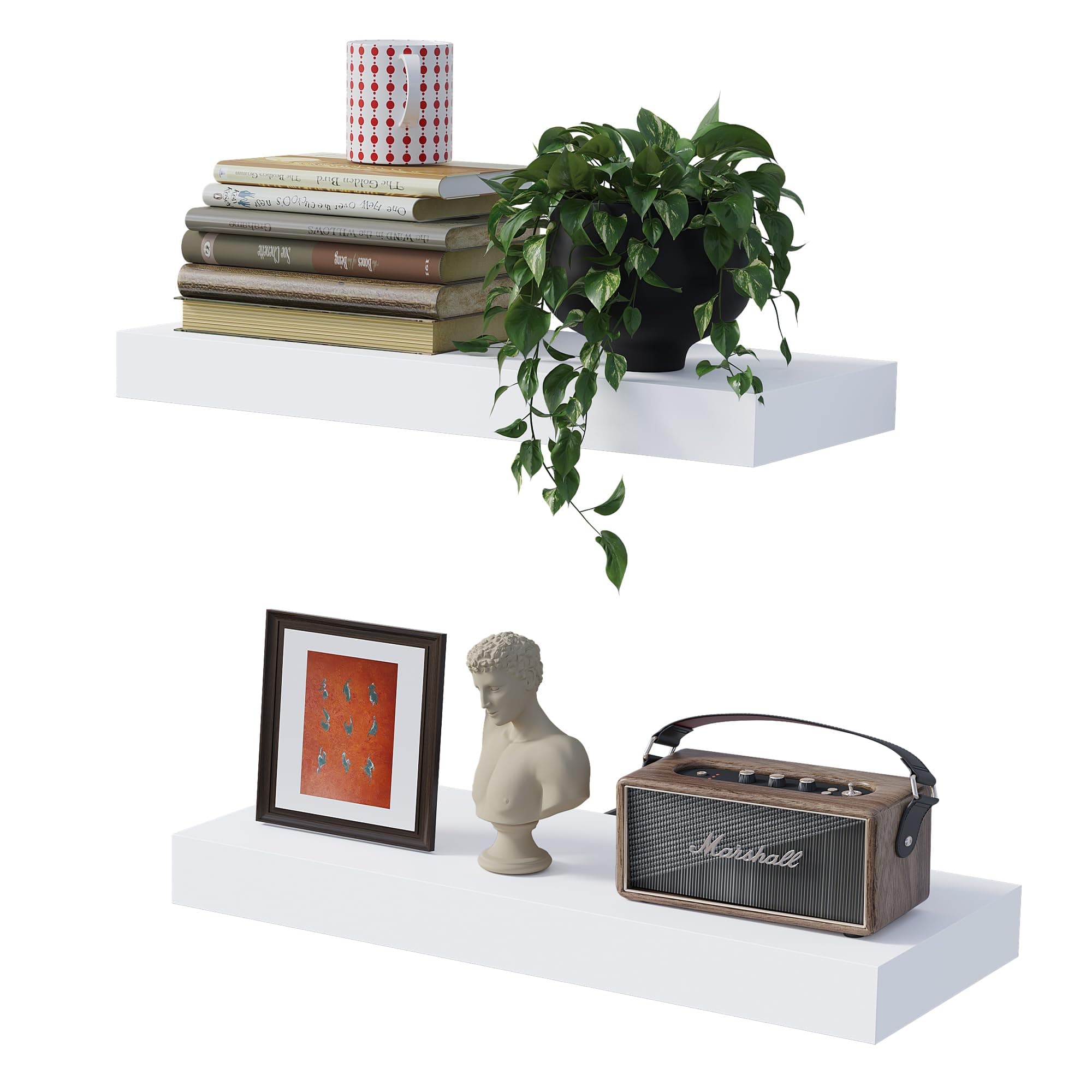 BONTEC Estantes de Pared, Paquete de 2 Balda de Pared de Baño Resistentes de 16 Pulgadas, Fácil de Instalar, Diseño Minimalista, Soporta 10kg Cada Uno, Blanco