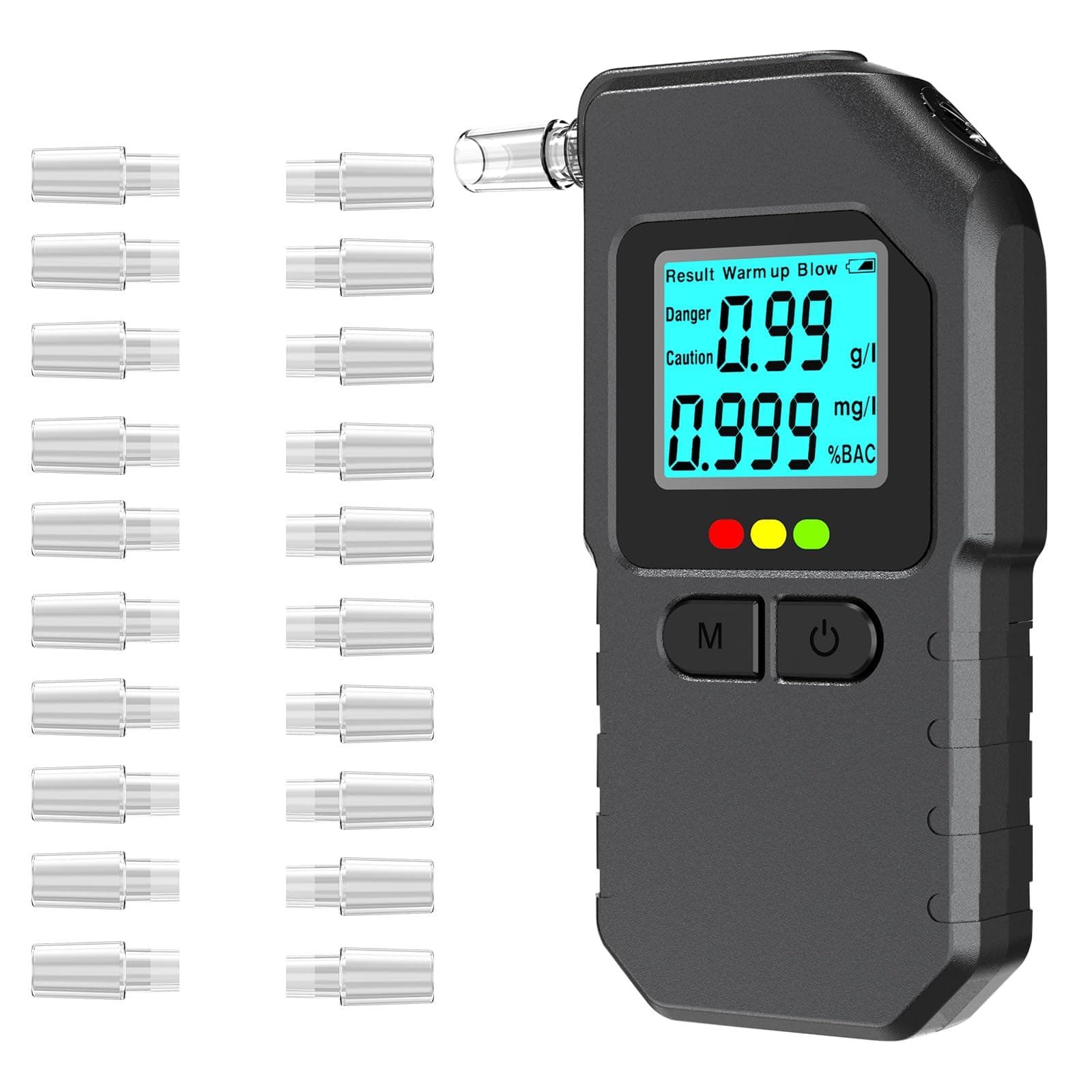 Dusefogo Alcoholímetro Homologado DGT, Test de Alcoholemia con Pantalla LCD y 20 Boquillas, Alcolimetros Personal para Uso Doméstico y Profesional Comprobador de Alcohol