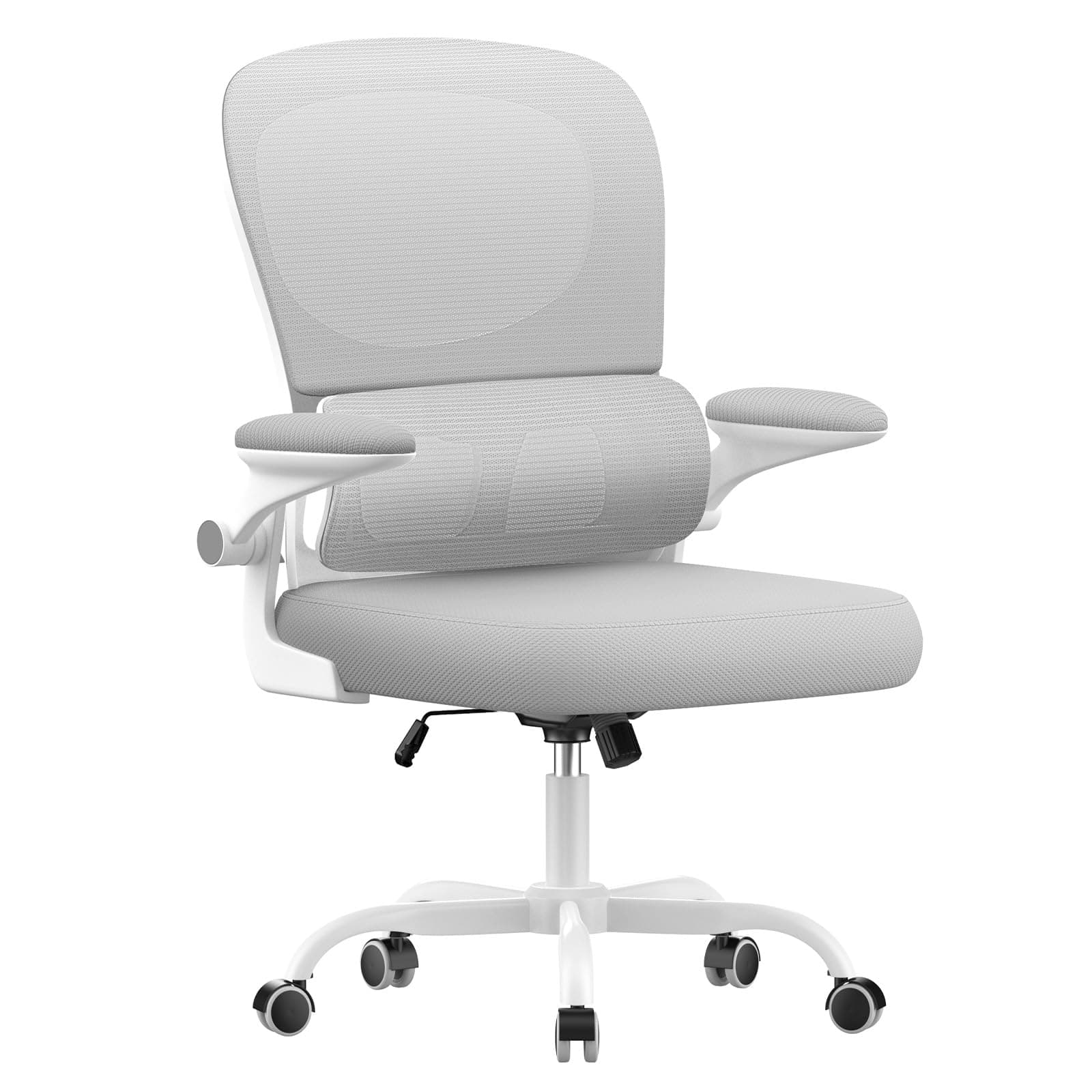 naspaluro Chaise de Bureau Ergonomique,Support Lombaire Adaptatif, Fauteuil Bureau avec Support Lombaire en C,Reversible Armrest,Siege en Maille Respirante Convient à la Maison Bureau,Lecture,Gris