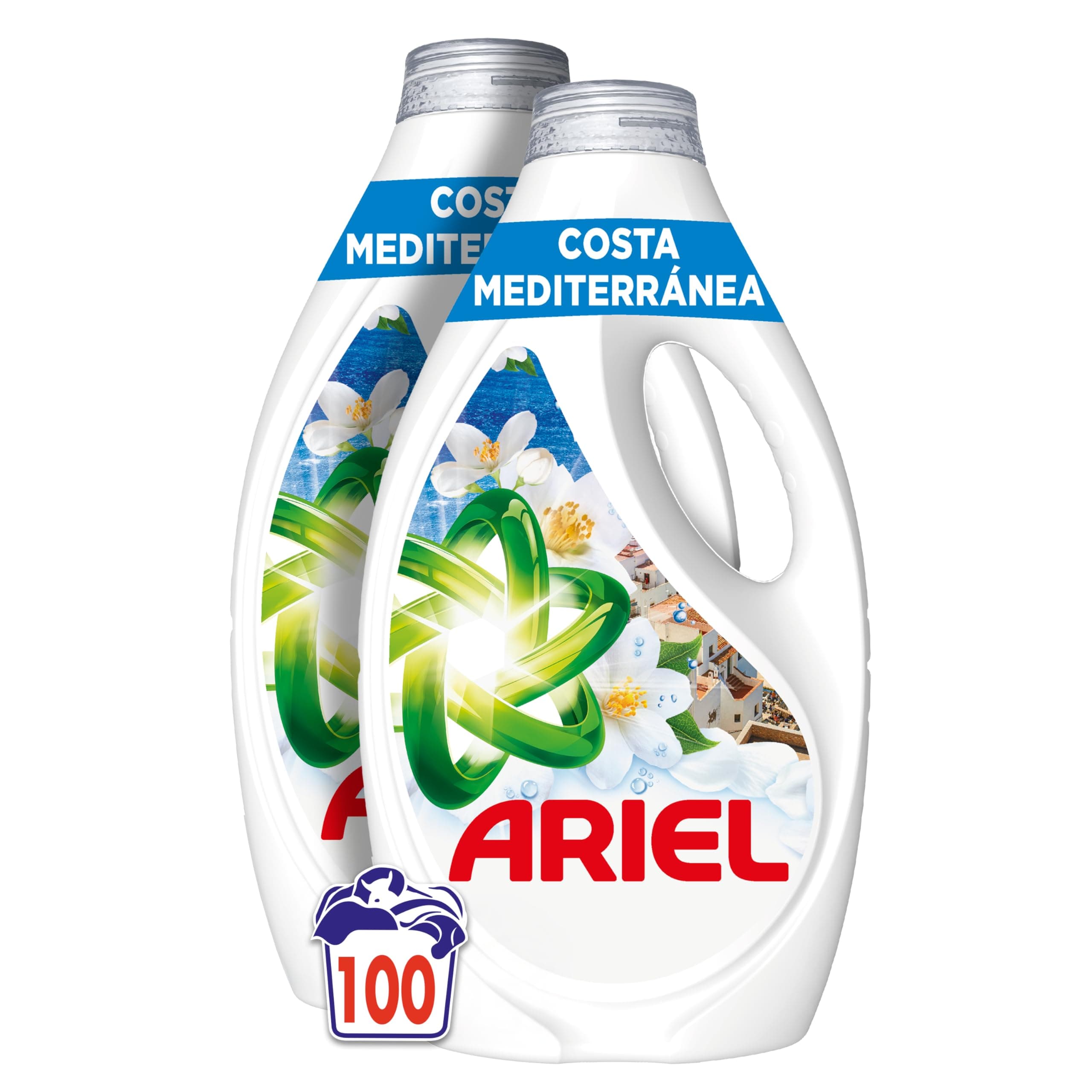 Ariel Detergente Lavadora Liquido 100 Lavados, Jabon Brisa Marina Y Jazmín, Edición Limitada Costa Mediterránea