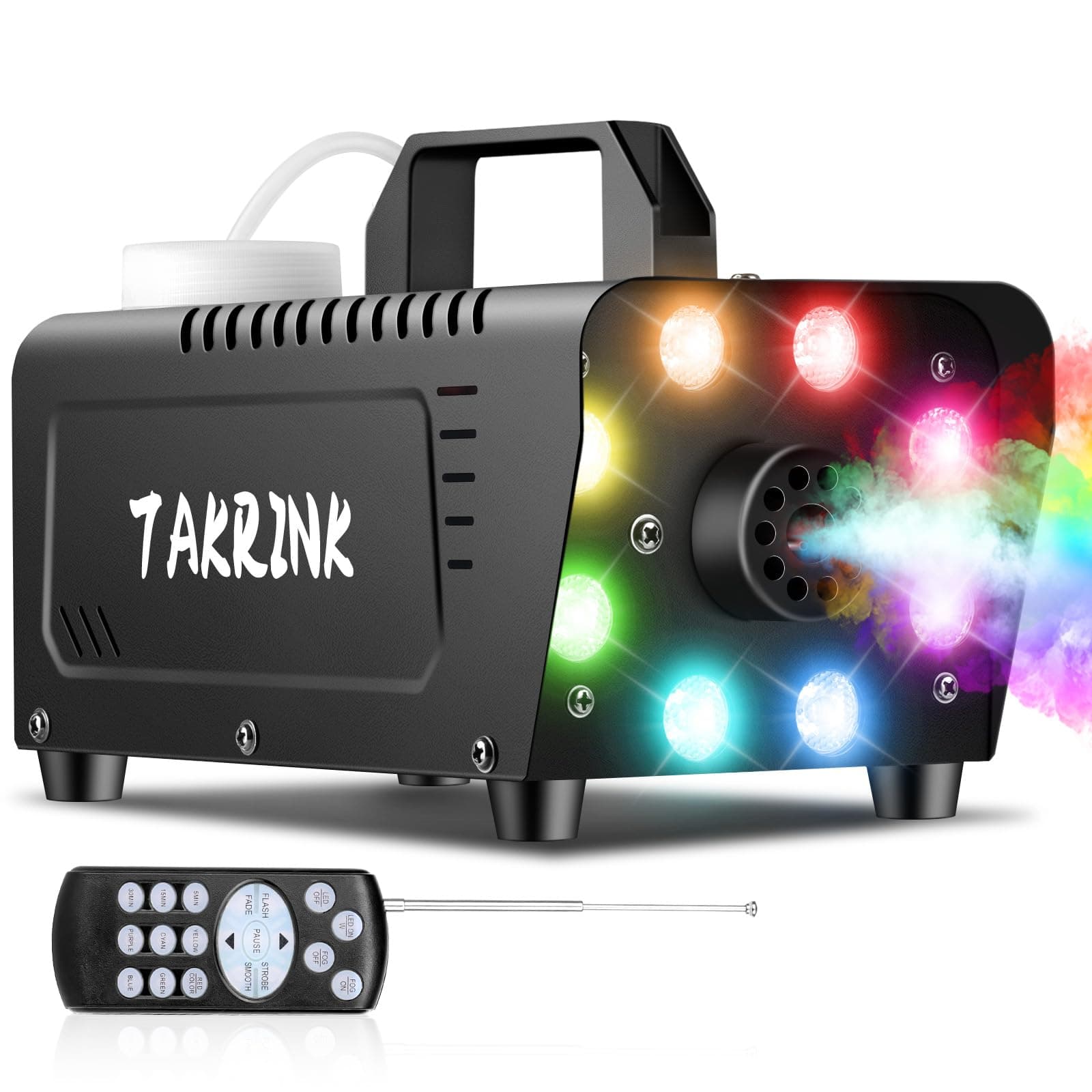 TAKRINK Machine à Fumée 900W Télécommande Machine à Brouillard Professionnel avec 8 LED et Réservoir 0,3 Litres pour Halloween Mariages Étapes Fêtes DJ et Spectacles