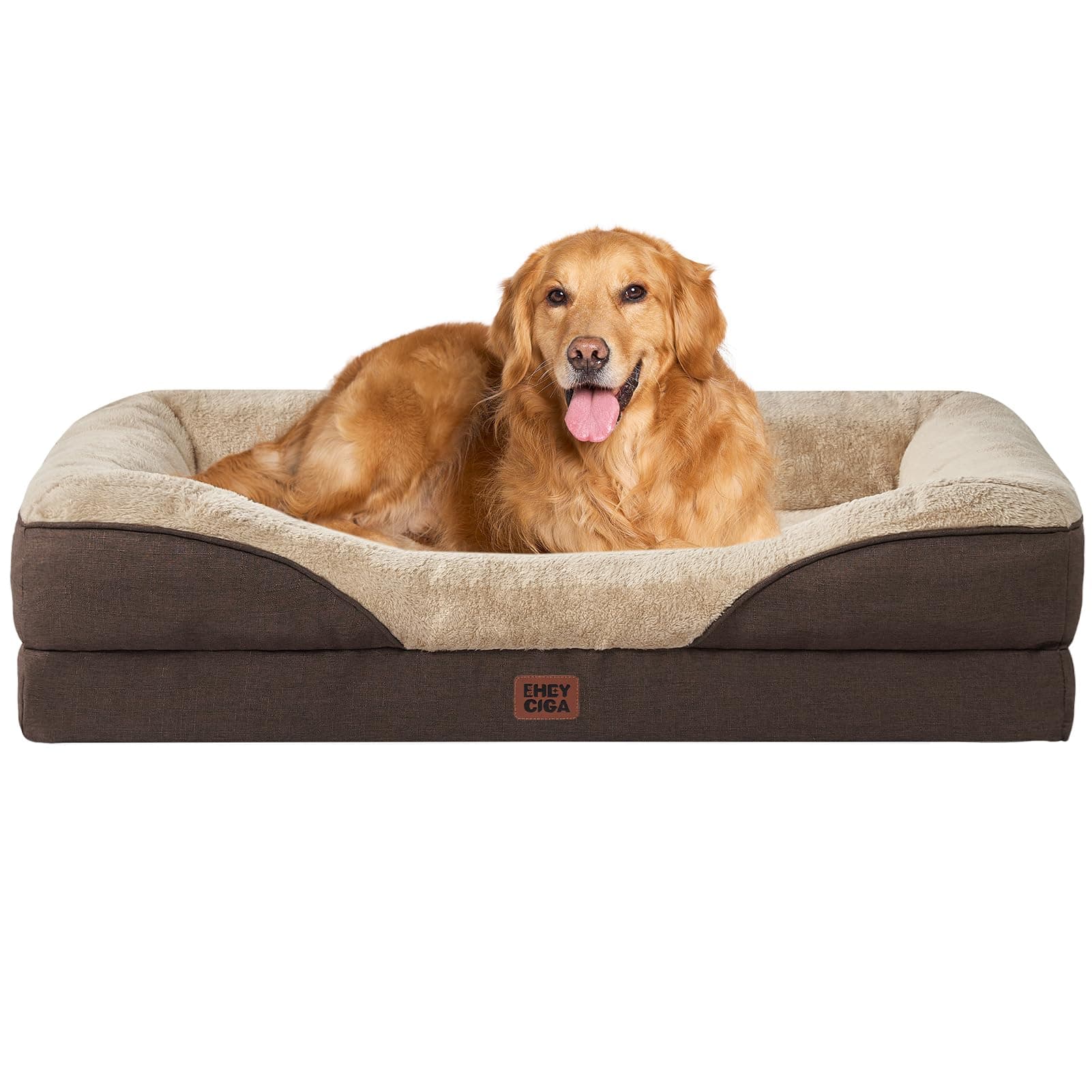 EHEYCIGA Cama Ortopedica y Viscoelastica para Perro Extra Grande 106x76x18.5 cm, Memory Foam Sofa para Perros Lavable, Cama Gato Suave, Marrón