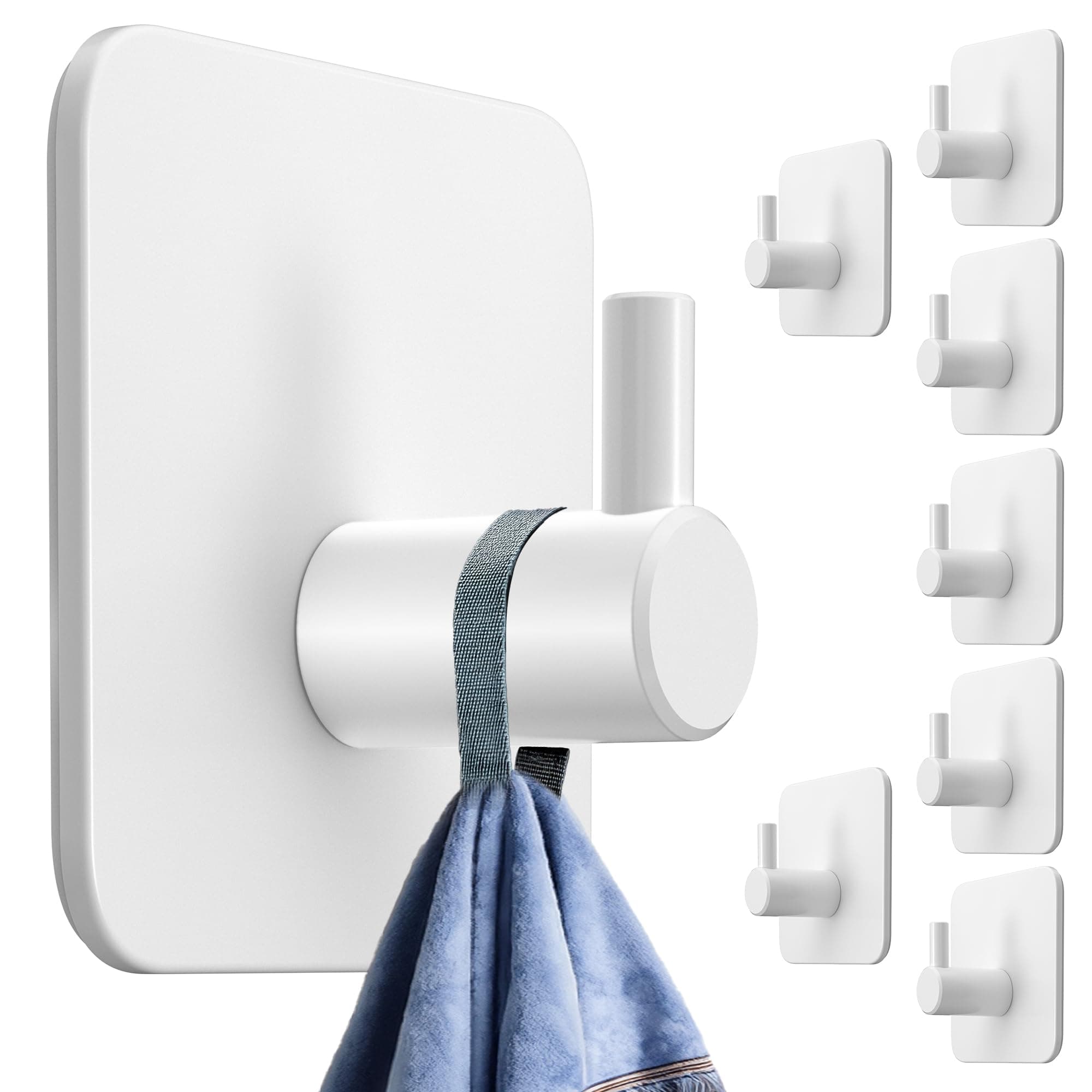 4smile Portasciugamani senza foratura, set da 8 ganci bianchi autoadesivi con cuscinetti adesivi, ganci adesivi antiruggine, extra forti come sostegni per asciugamani per cucina e bagno