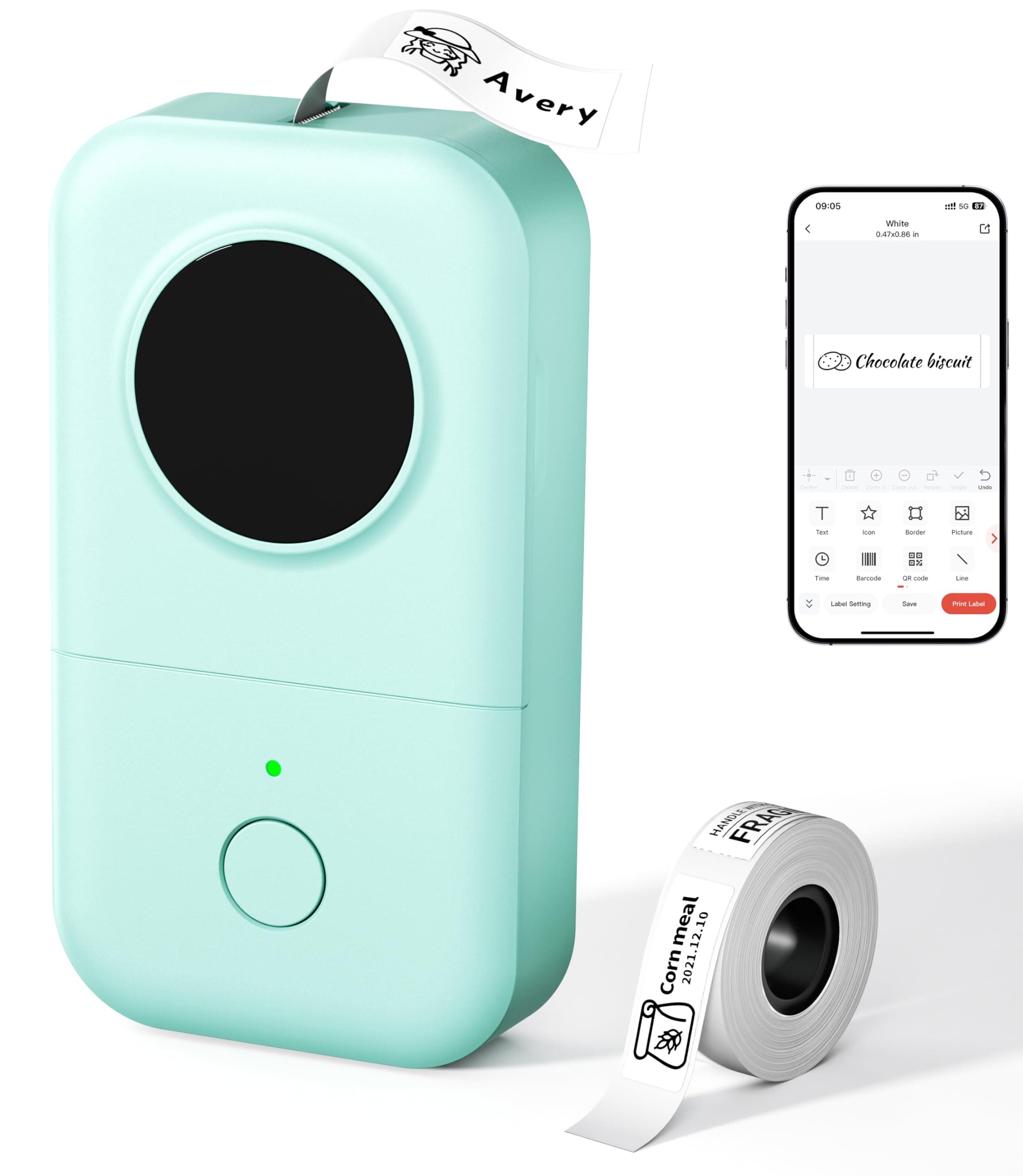 Phomemo D30 Etikettiergerät: Bluetooth Beschriftungsgerät Selbstklebend Thermo - Etikettendrucker für Zuhause; Büro Zubehör; Namensaufkleber; Mini Label Printer Kompatibel mit iOS & Android - Grün