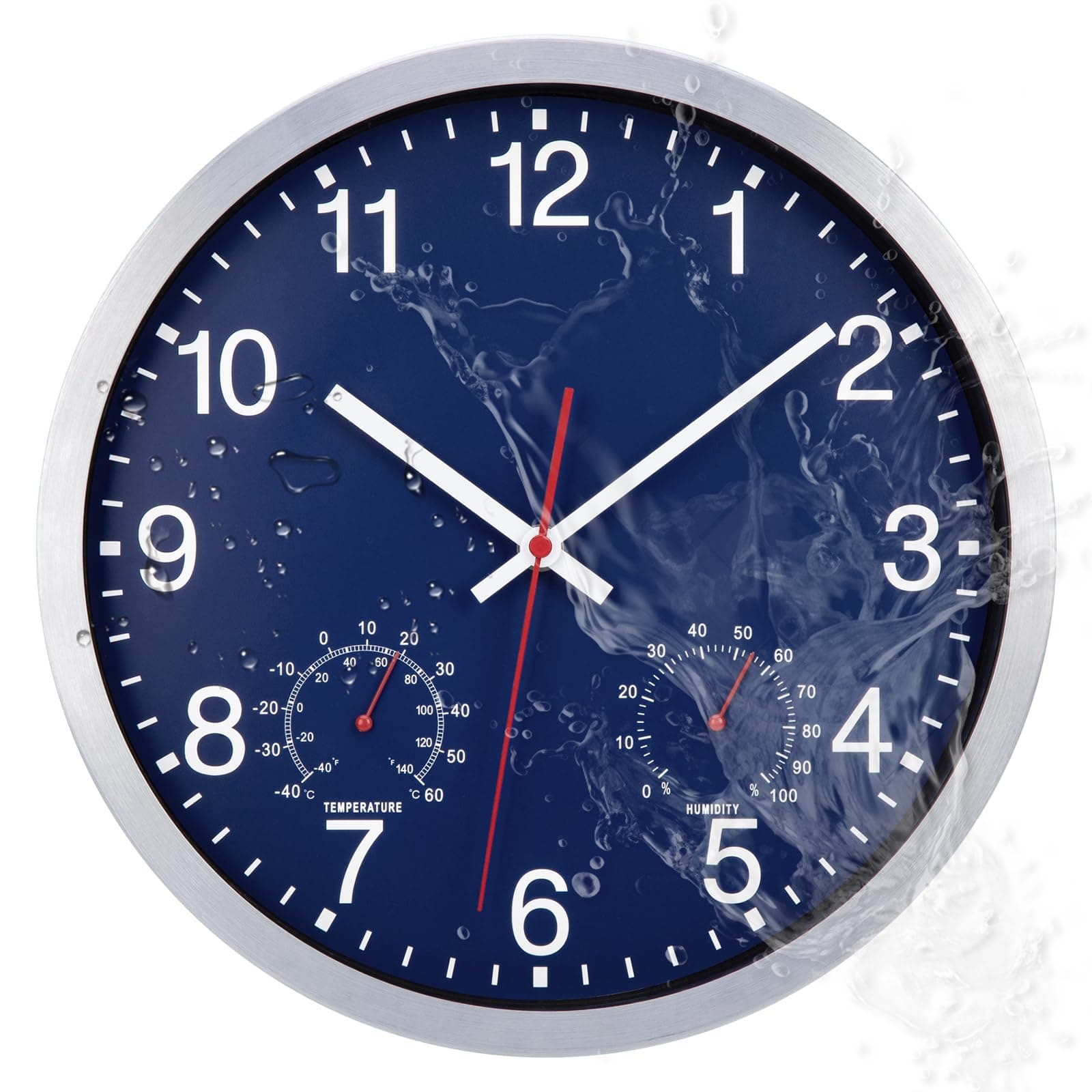 ACCSHINE Horloge Murale extérieure 30 cm, étanche, avec Affichage de la température et de l'humidité, silencieuse, alimentée par Piles, pour Cuisine, Chambre, Salon, Salle de Bain, Piscine et Jardin