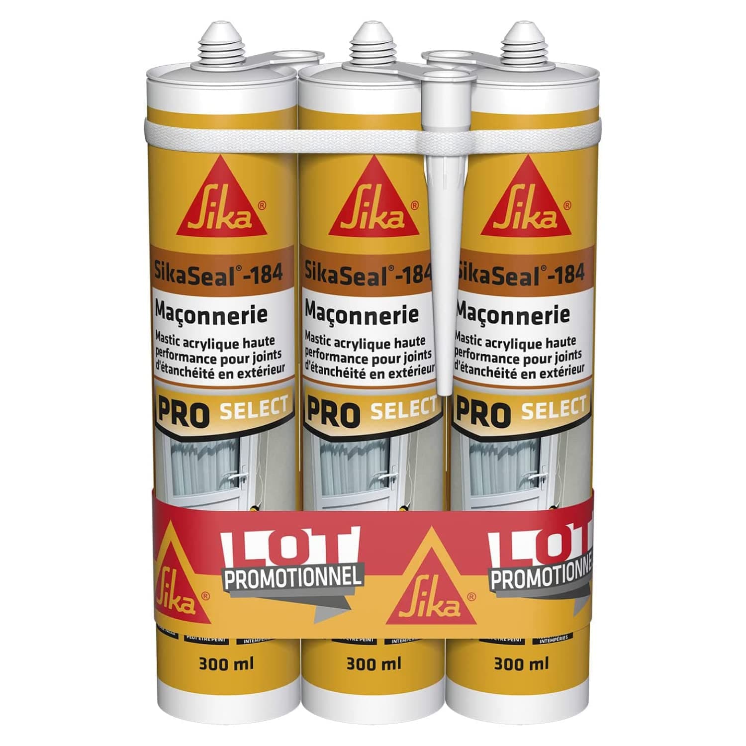 SIKA - Mastic acrylique haute performance - Lot de 3 cartouches SikaSeal-184 Maçonnerie blanc - Réparation de fissures - Joints d’étanchéité - Extérieur et intérieur - Lot de 3 x 300 ml