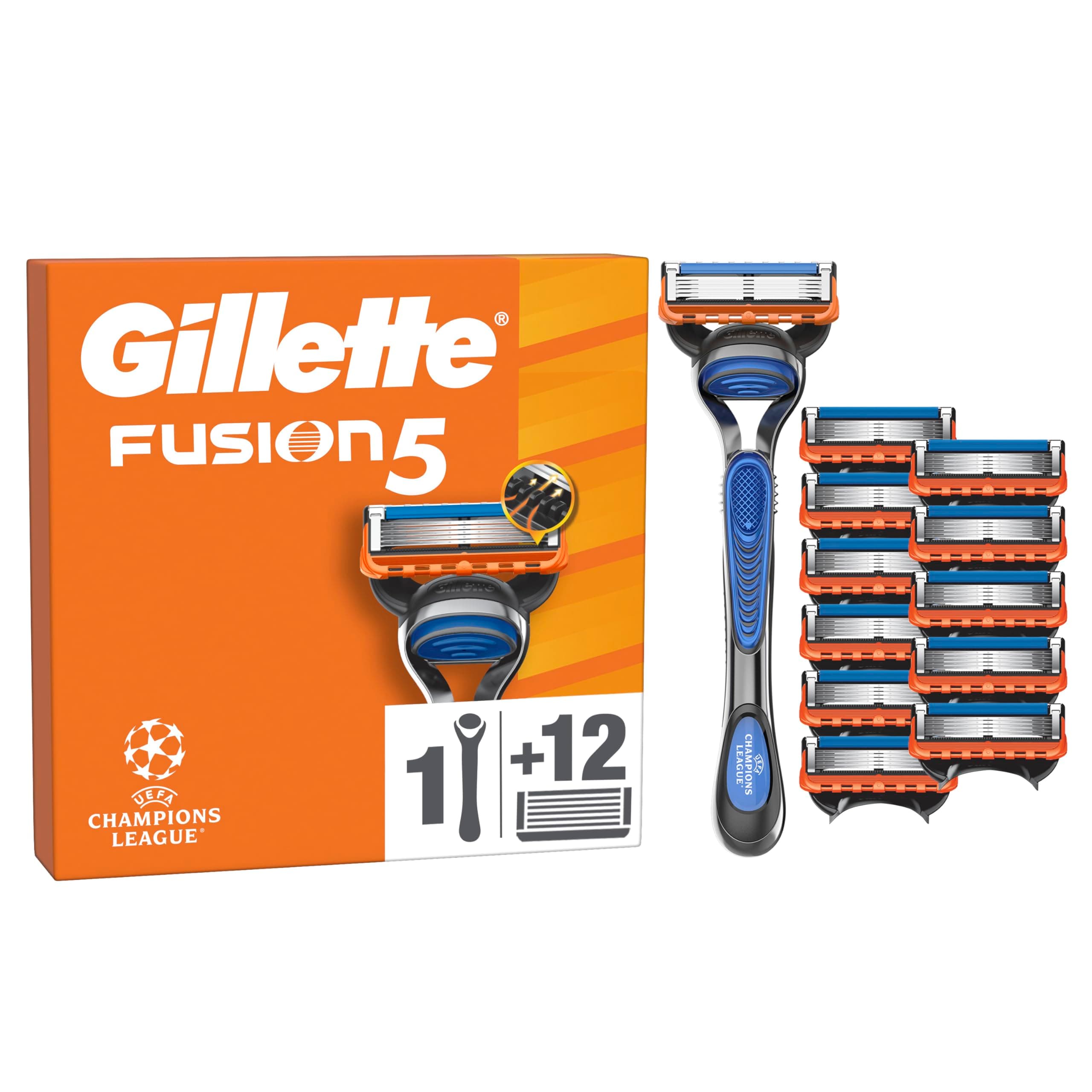 Gillette Rasoir Pour Homme Fusion5 Edition Spéciale, Manche Réutilisable Et 12 Recharges A 5 Lames Anti-Friction, Lame De Précision Pour Un Rasage Du Visage Efficace, Cartouche Avec Bande Lubrifiante