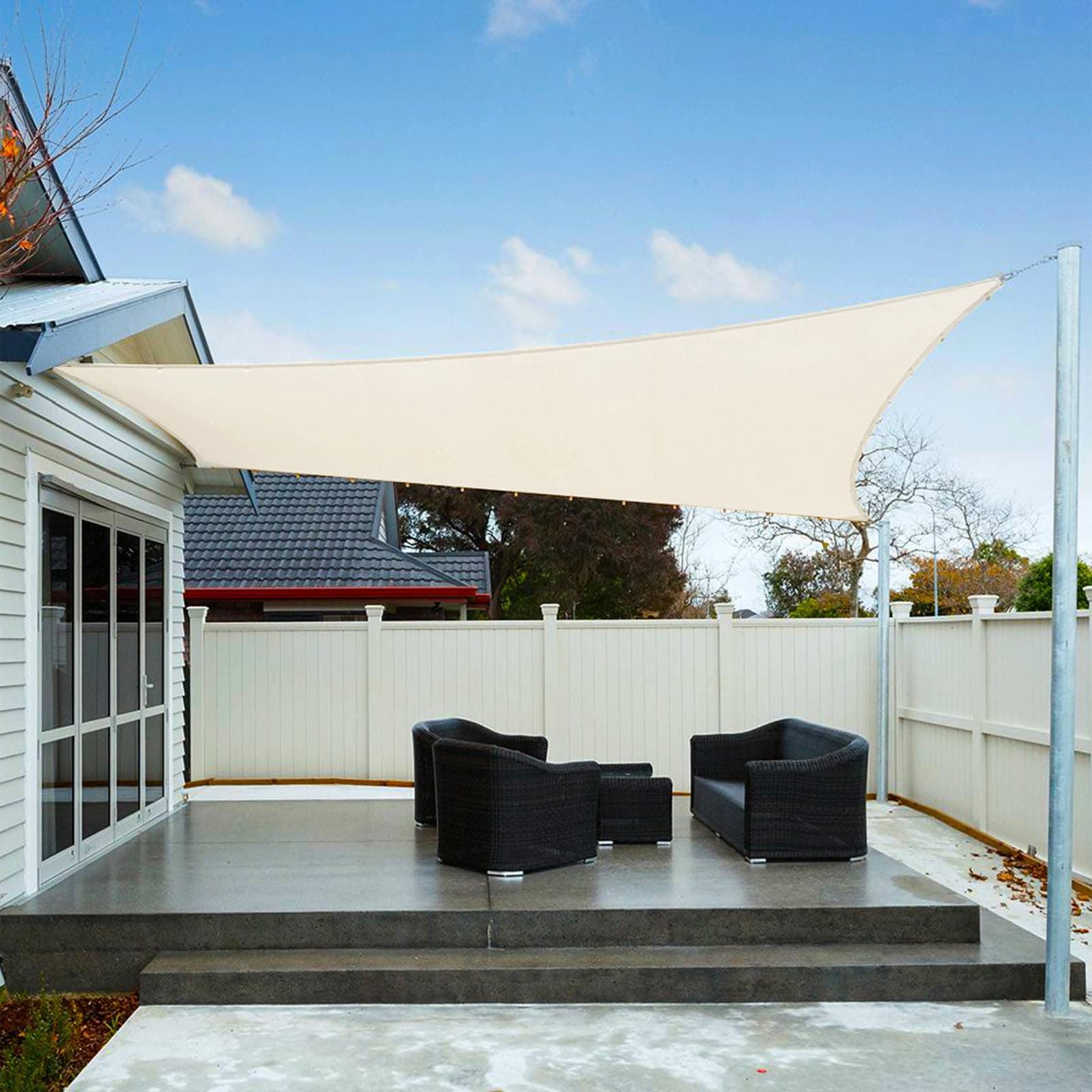 AXT SHADE Toldo Vela de Sombra Impermeable Cuadrado 5x5m Protección Rayos UV para Exterior Terraza Patio Jardín-Crema