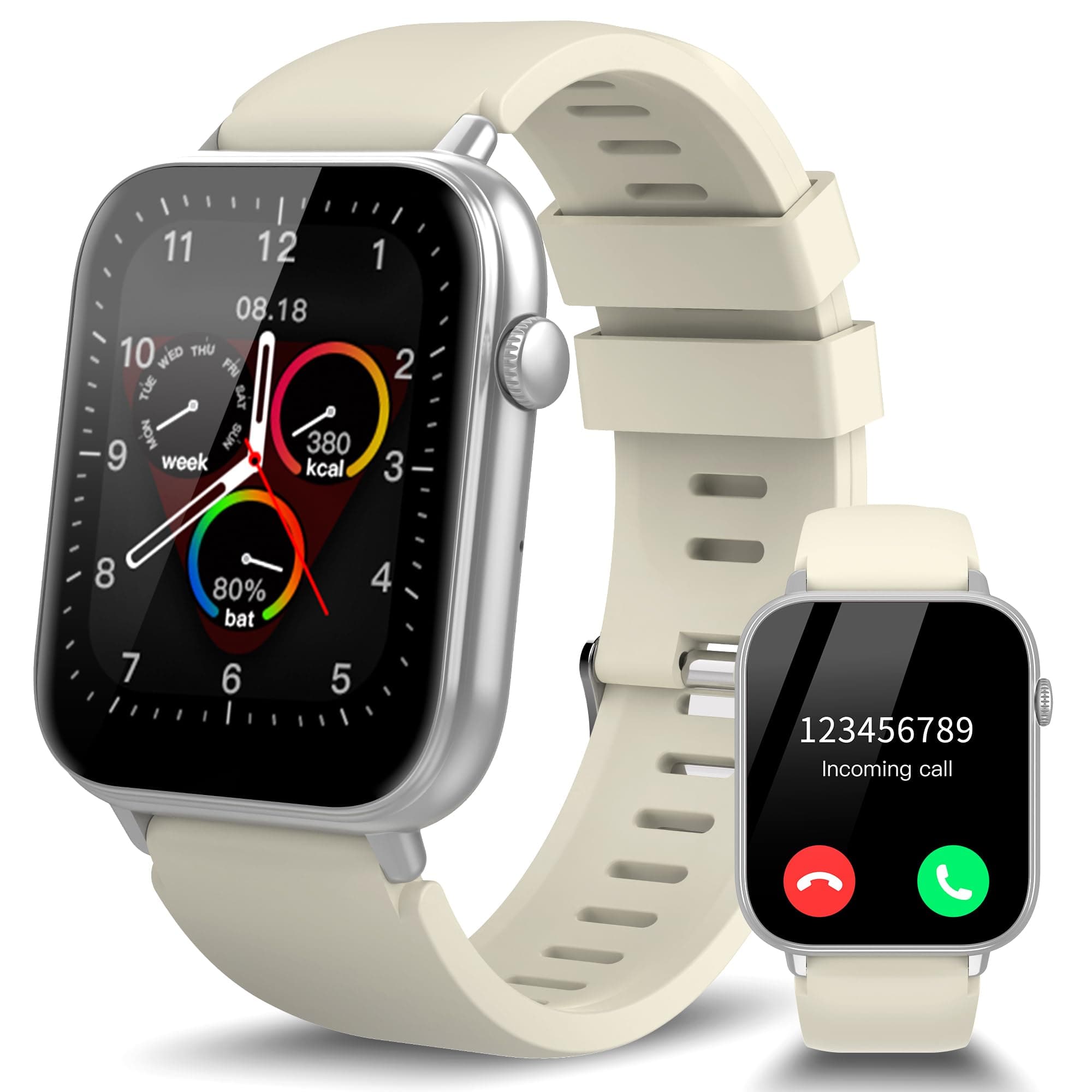 STECEi Smartwatch Uomo Donna, Schermo HD da 1,85'' Orologio Smartwatch con Effettua/Risposta Chiamate, 112 Sportive Smart Watch con Contapassi/Sonno/Cardiofrequenzimetro, Impermeabile IP68, Bianco
