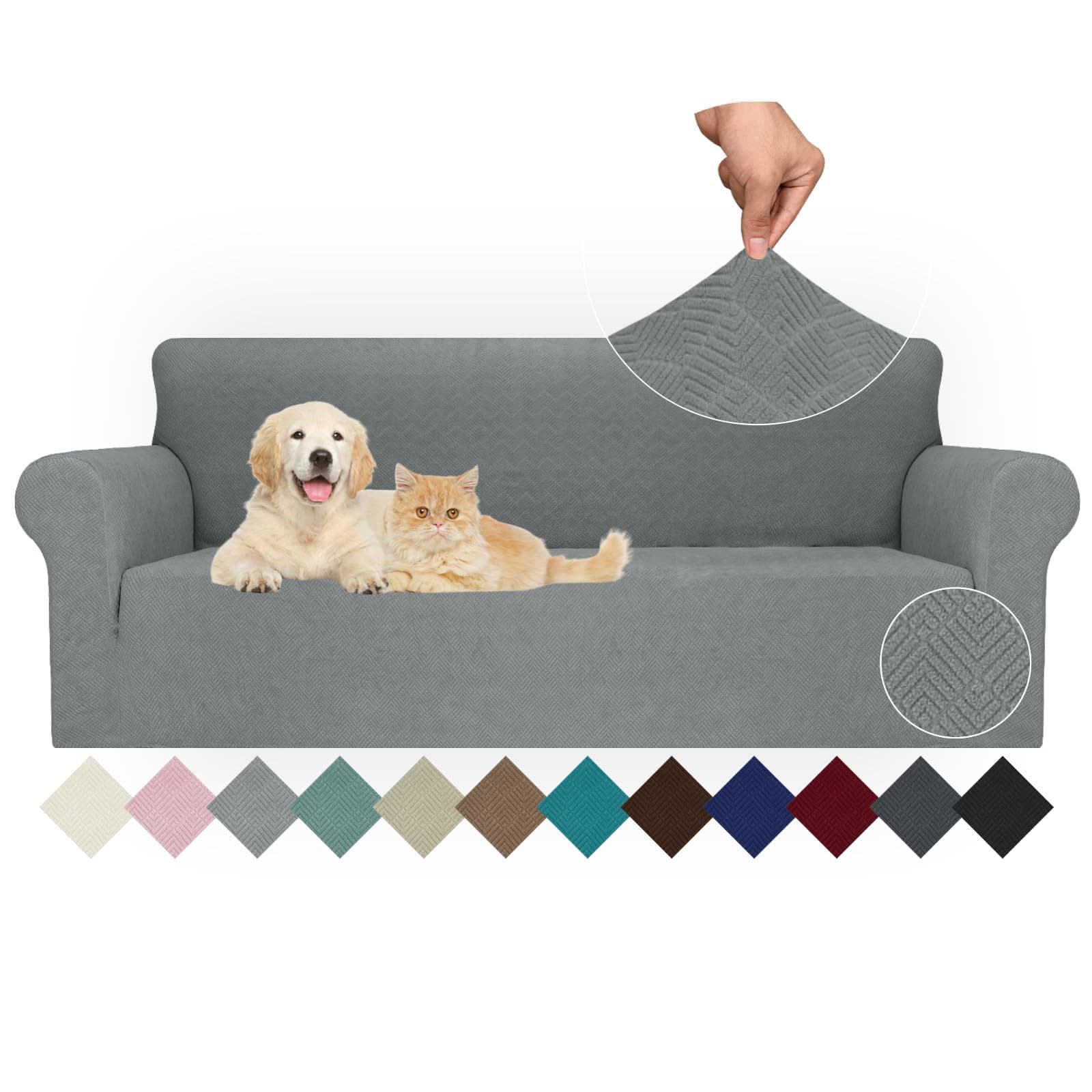 Ystyle Funda Sofa 3 Plazas Ajustable, Fundas para Sofa Elasticas, Funda De Sofa Anti Gatos Perros, Sofa Cover con Reposabrazos, Jacquard Fundas Cubre Sofa Ntideslizante Lavable, Gris Claro