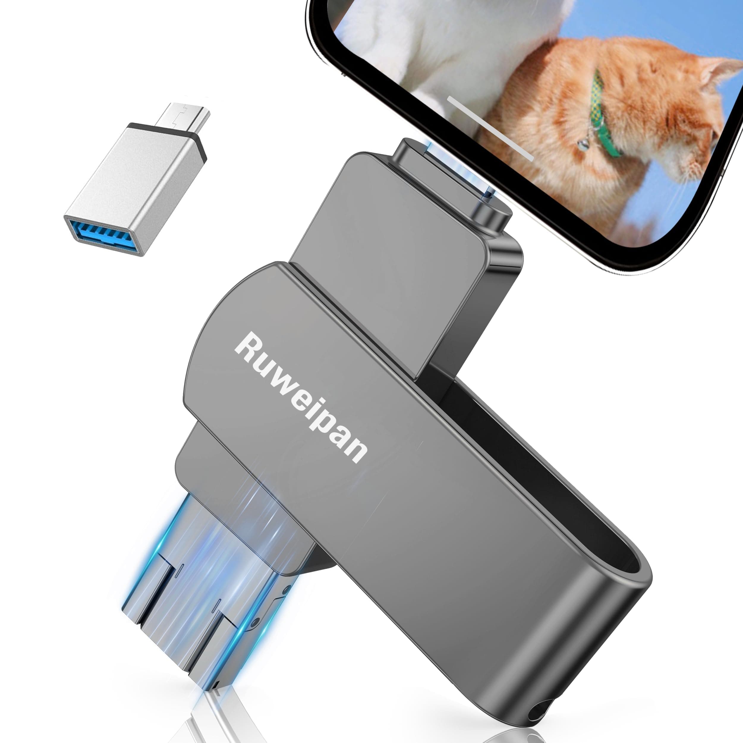 Chiavetta USB per Phone,[Senza APP] Ruweipan 512GB Pendrive USB C 4 in 1 Memoria Esterna USB 3.0 Chiavetta per Scaricare Foto Photostick per OTG Android/Smartphone/PC/Tablet/Pad/iOS(512G,Nero)