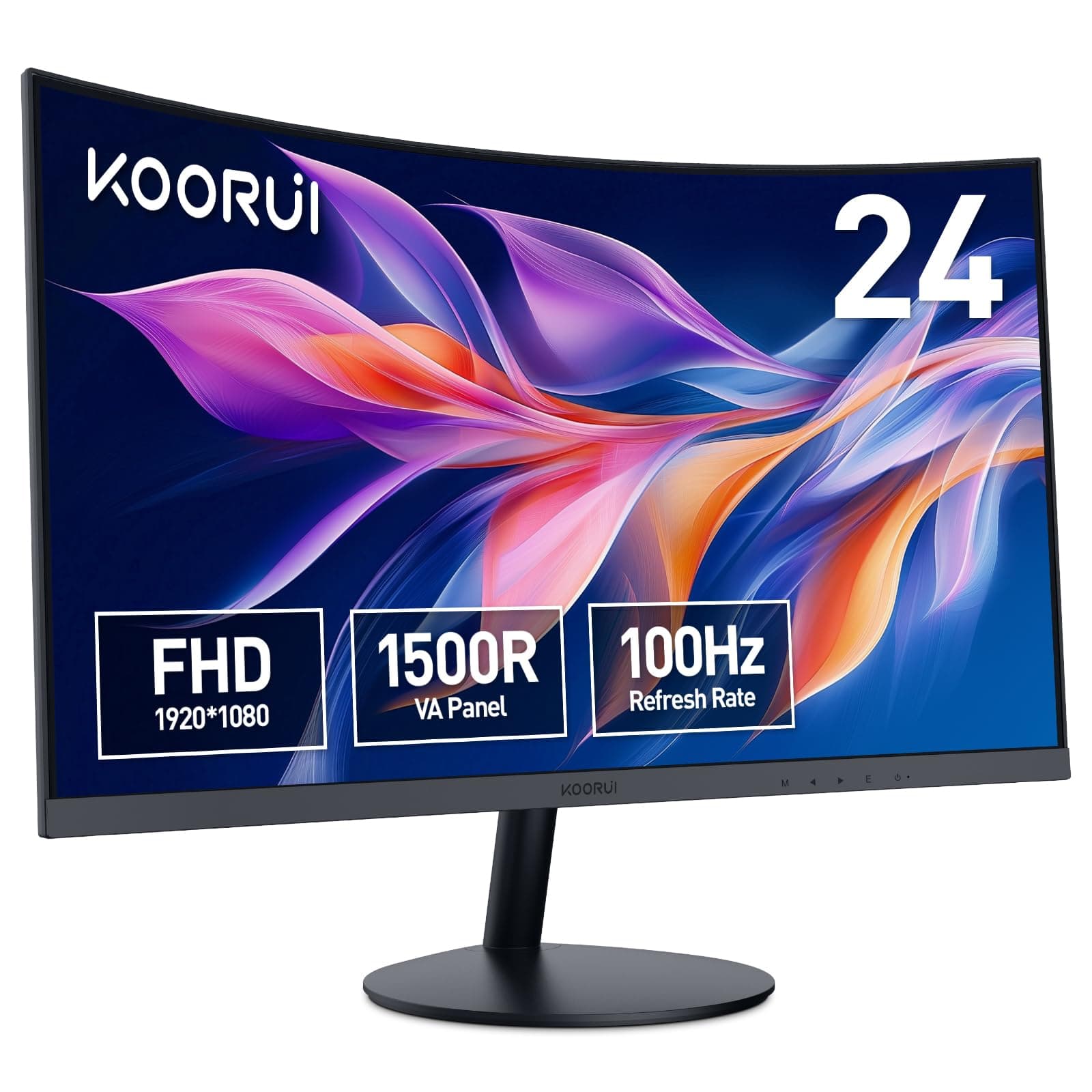 KOORUI Écran PC Incurvé - Dalle VA 23.6 Pouces, Résolution FHD (1920 x 1080), 1500R, 100Hz, 5ms, HDMI, VGA, Réglage de l’Inclinaison, Angle de Vision de 178°, Ecran pc Gamer Incurvé, Noir