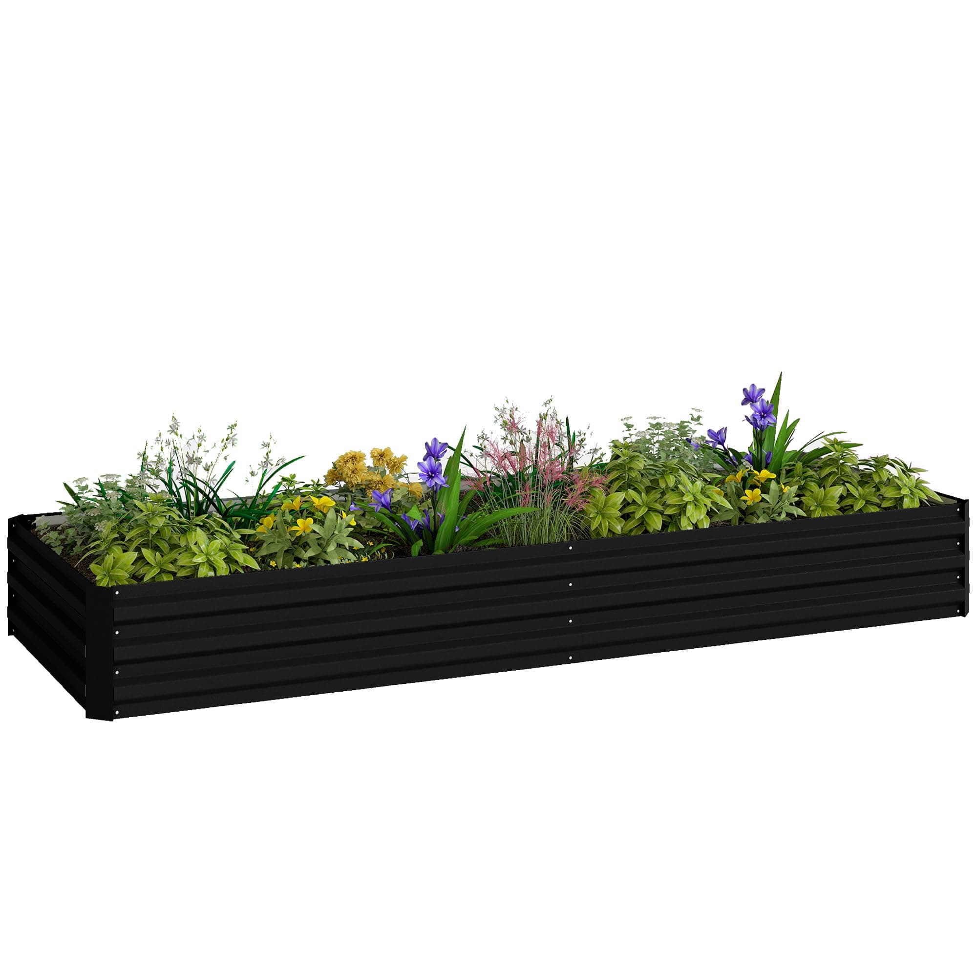 Outsunny Carré Potager en Métal Modulable - Potager Surélevé 241x90,5x30cm en Acier Galvanisé - Jardinière Extérieur Anti-Rouille pour Légumes et Fleurs, Noir