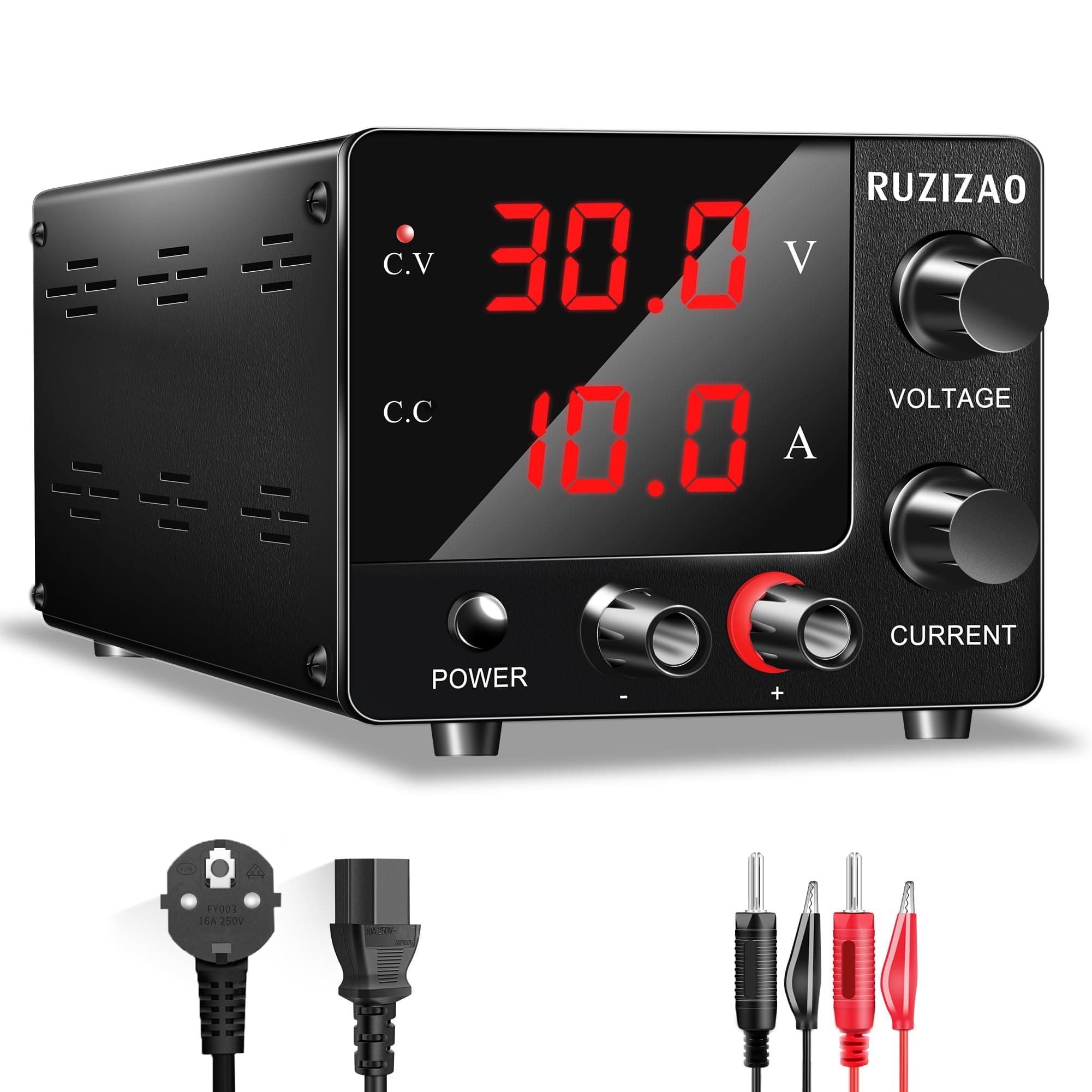RUZIZAO Alimentatore da Laboratorio 0~30V 0~10A 150W, Alimentatore DC Regolabile Alimentatore da Banco Mini Display LED a 3 Cifre Manopola Encoder Alimentatore da Laboratorio 30V 5A/15V 10A