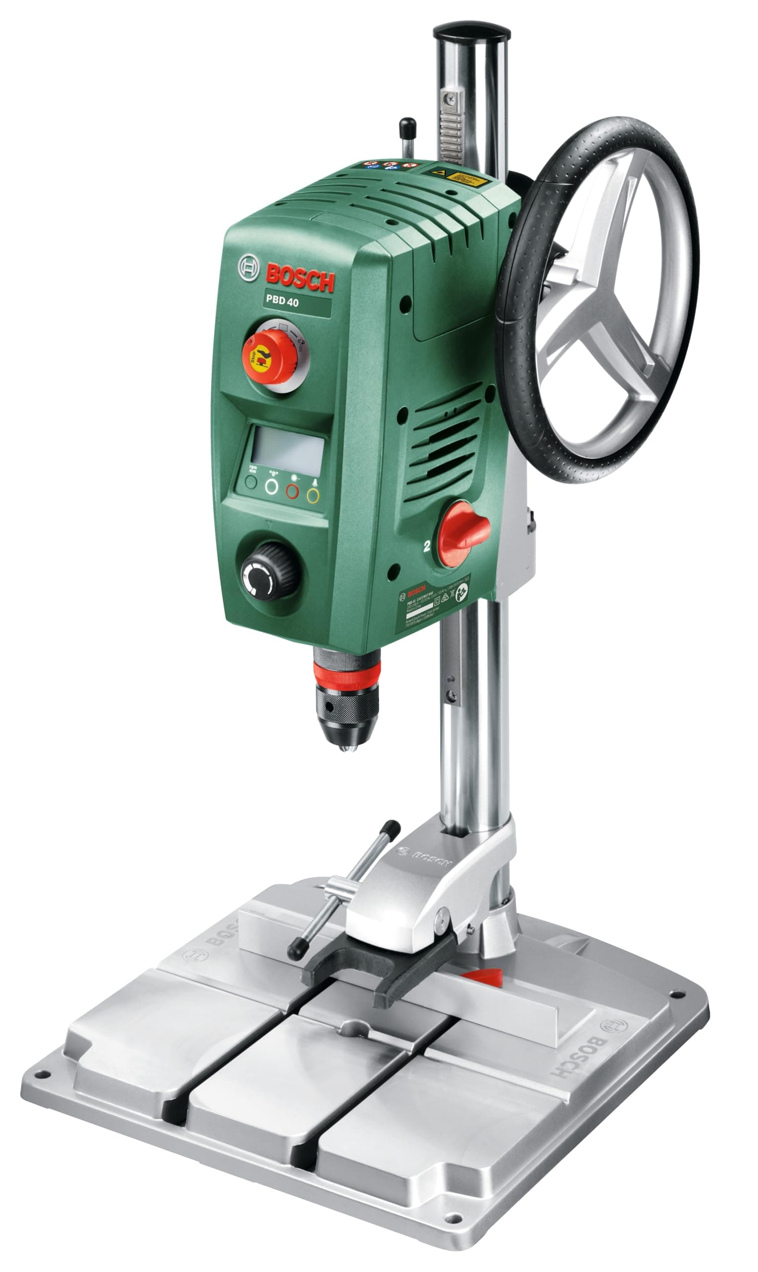 Bosch perceuse à colonne PBD 40 (710 W, Ø d'alésage max. dans l'acier/le bois : 13 mm/40 mm, course de perçage 90 mm, emballage carton)