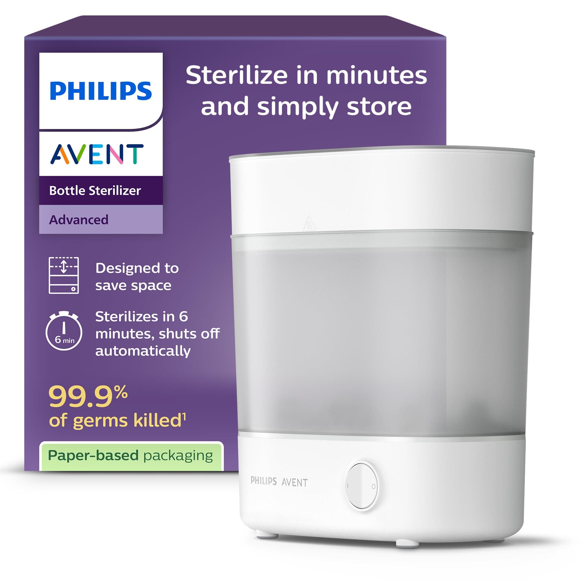 Philips Avent Sterilisator-Geschenkset – Elektrischer Dampfsterilisator mit Flasche und Saugerbürste, SCF291/00