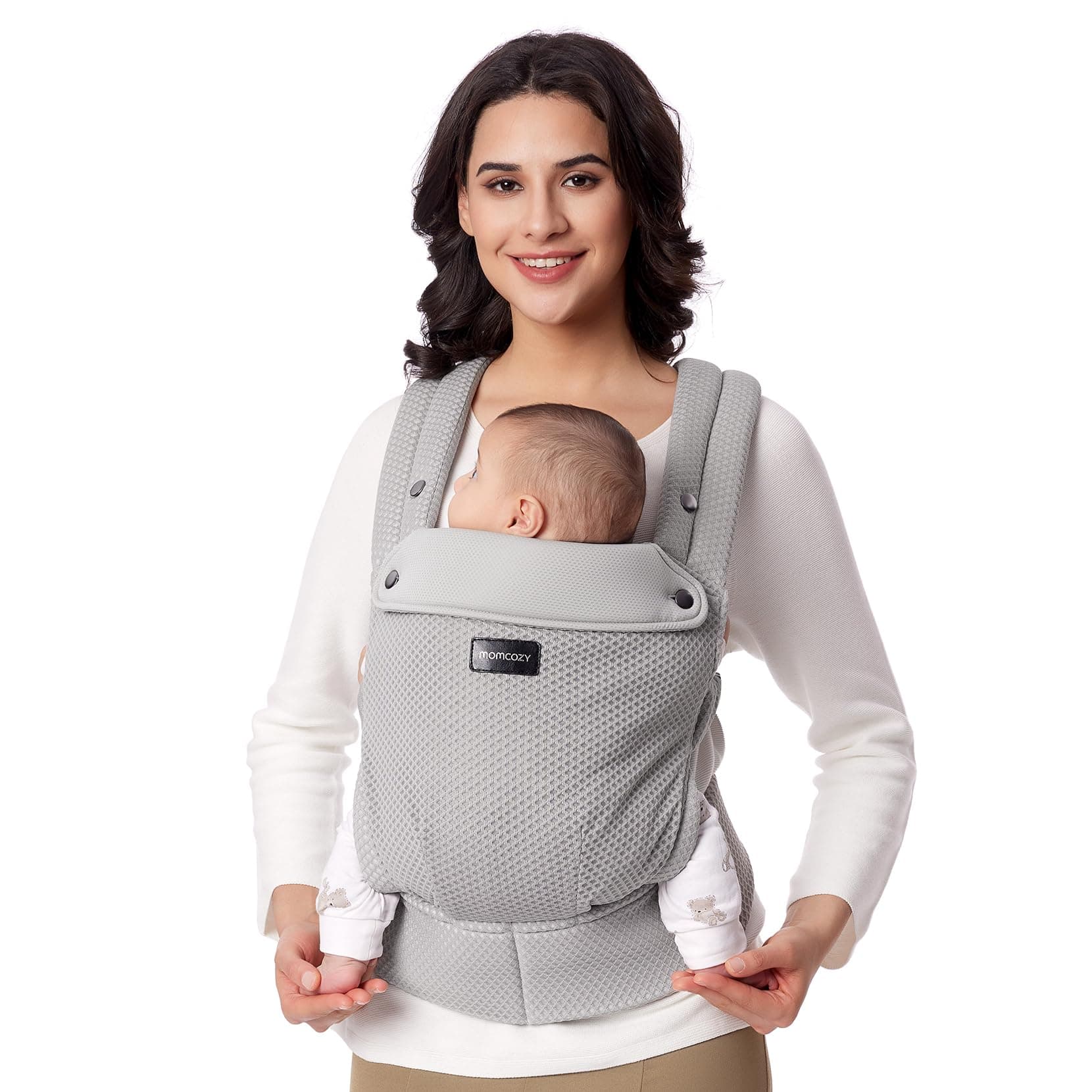 Momcozy Atmungsaktive Netz-Babytrage (3-24 Monate) - 100% Polyester Mesh, Ergonomischer Baby Carrier mit X-Rücken & Lendenstütze, Taillenumfang 64-127cm, Air Mesh-Grau