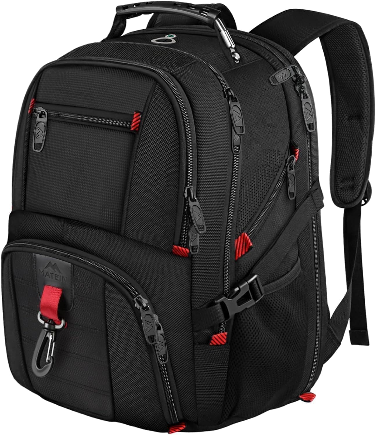 MATEIN Mochila Hombre Grande 50L, Mochila Portatil 17 Pulgadas con Puerto de Carga USB Compartimento Ordenador Portatil Multifuncional Impermeable Antirrobo para Negocio Diario Viaje Escolares, Negro