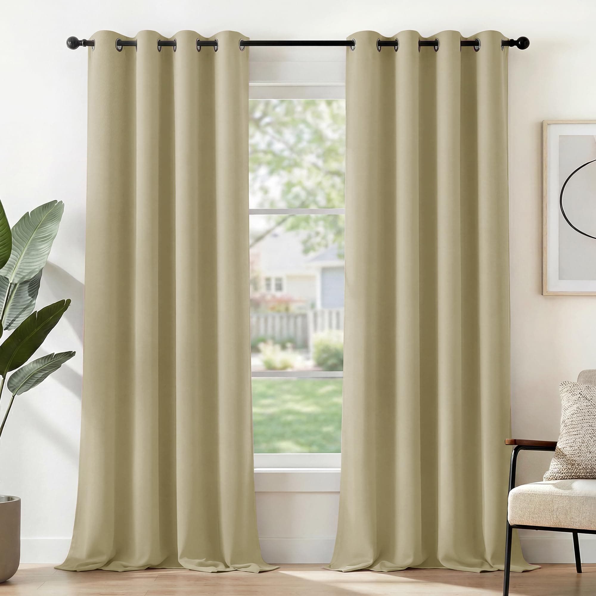 Deconovo Cortinas Opacas de Salón Térmica Aislante y Ruido para Ventanas con Ojales 2 Piezas 135 x 240 cm Beige Oscuro