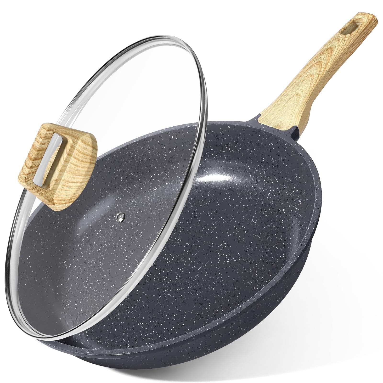 GiPP Padella Antiaderente con coperchio – Padella Sana e Atossica, Compatibile con Induzione, Senza PFAS e PFOA, Lavabile in Lavastoviglie(Grigio,24cm+ Coperchio)