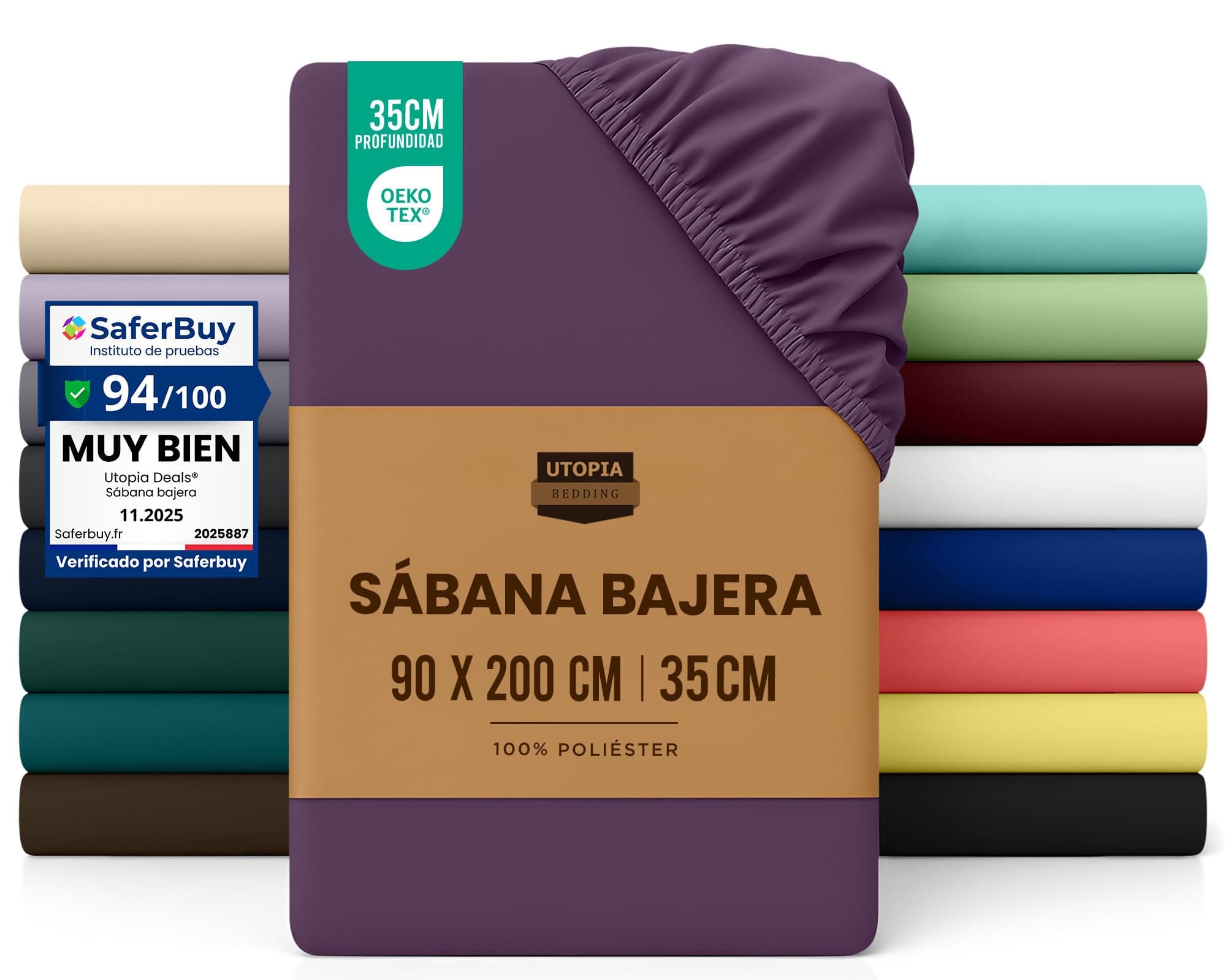 Utopia Bedding Sabana Bajera 90x200 - Púrpura - Certificado Oeko Tex - Bolsillo Profundo - Microfibra Cepillada (Cama 90)