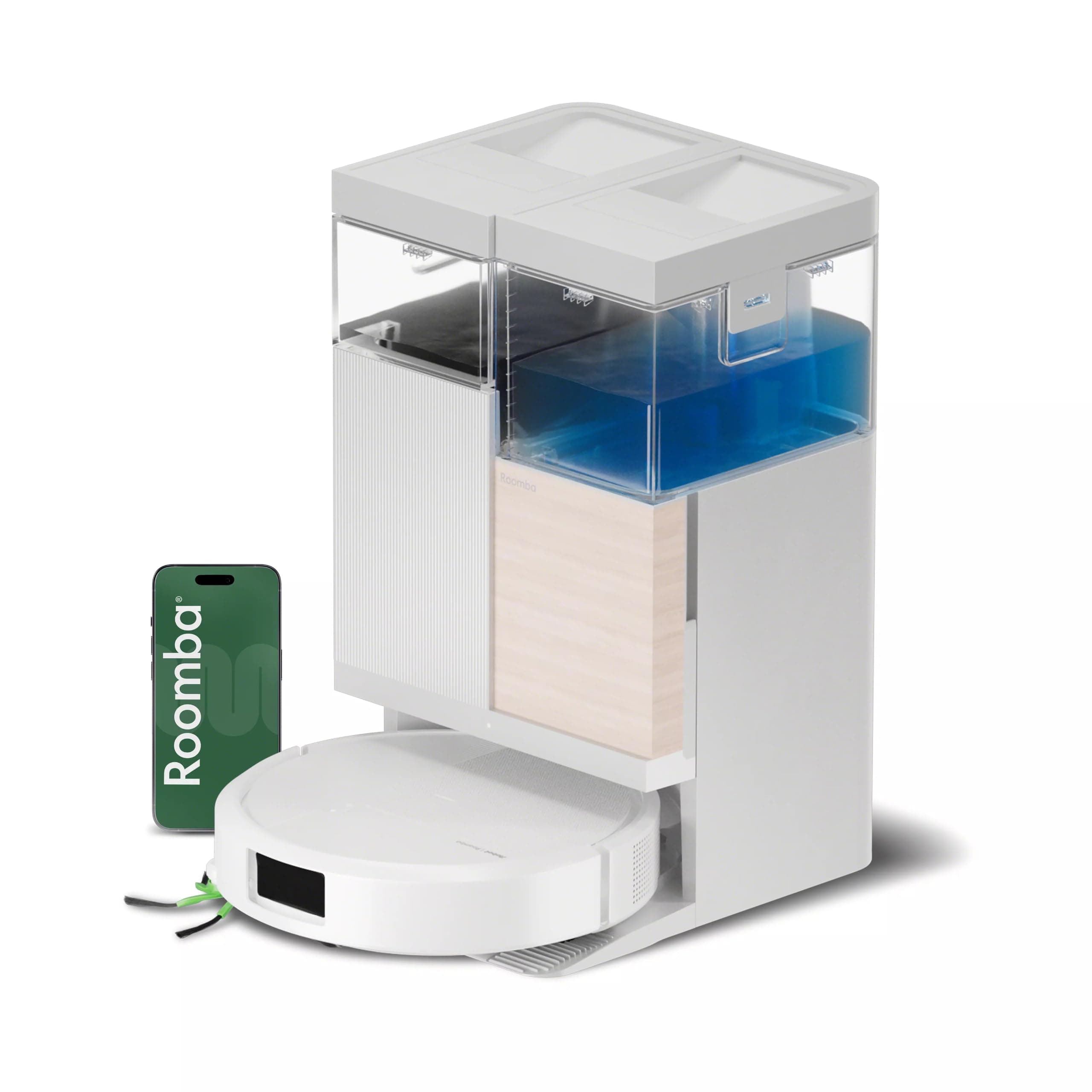 iRobot Roomba Plus 575 Combo + Base AutoWash multifunción, 25KPa, Mopas DualClean PerfectEdge, Lava y Seca con Calor, IA Precision Vision, SmartClean, Clearview Pro LiDAR, 90 Días Autonomía, Blanco