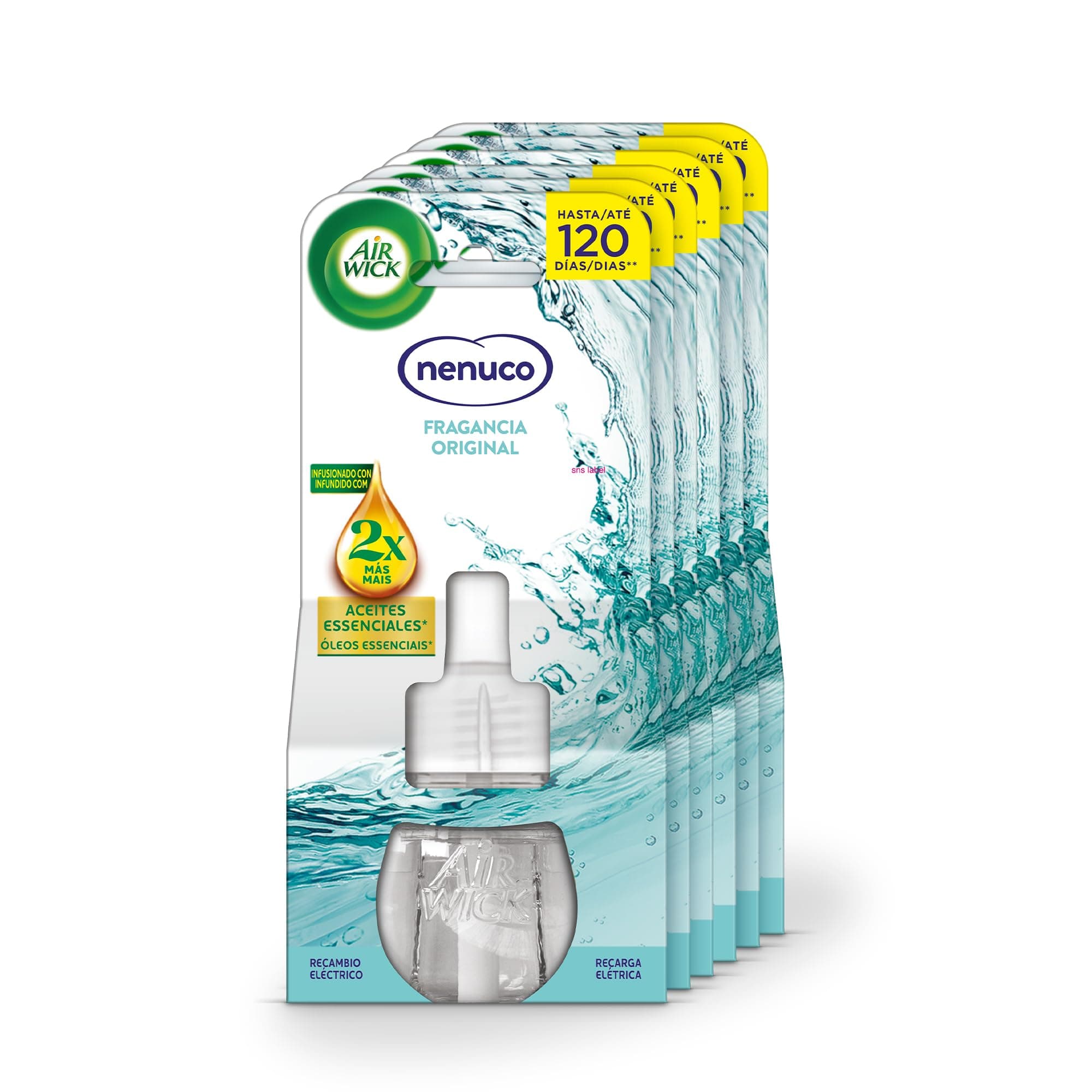 Air Wick Eléctrico - Recambios de ambientador, Esencia para casa con Aroma a nenuco, Pack de 6 uinidades (El Embalaje Puede Variar)